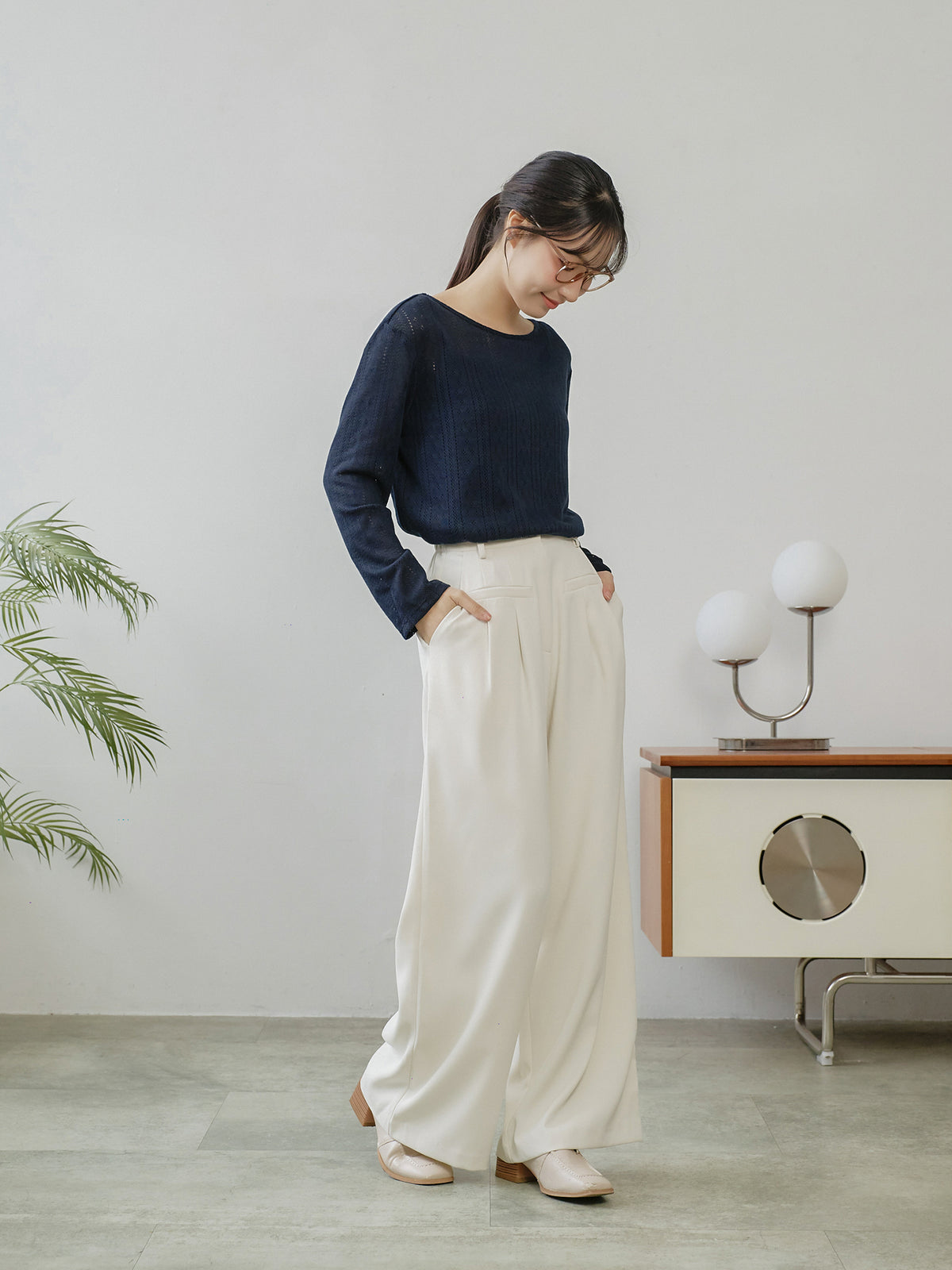 Tie Back Pointelle Sweater