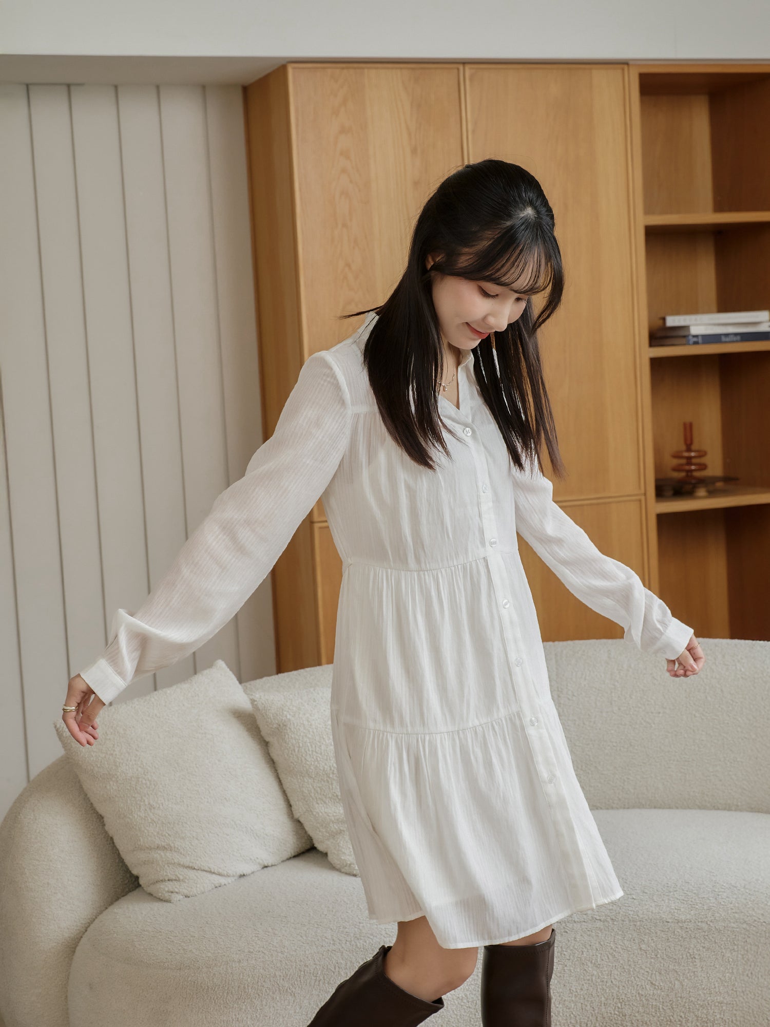 蛋糕襯衫連身裙（附打底裙）