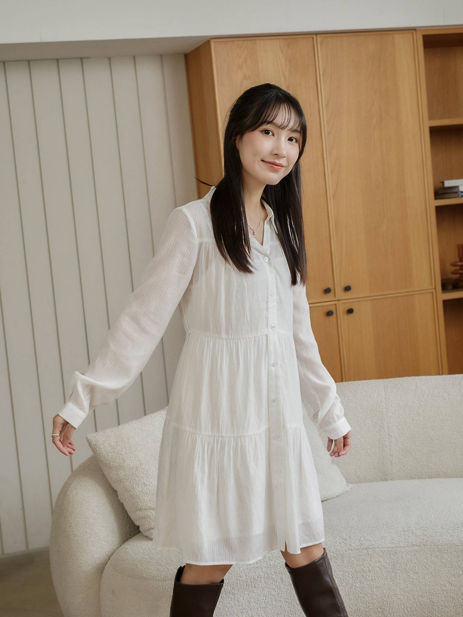 蛋糕襯衫連身裙（附打底裙）