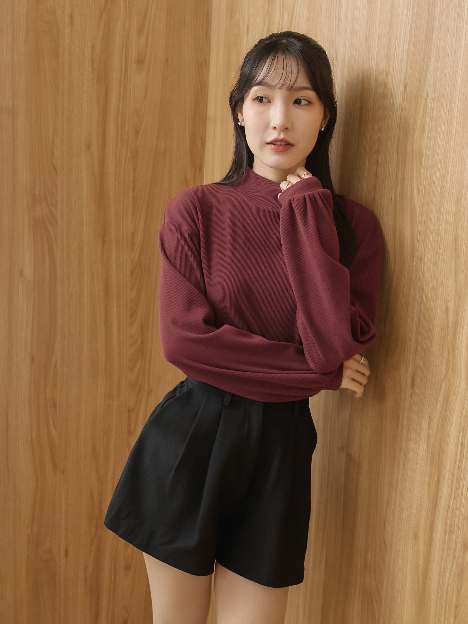 Ribbed High Neck Top