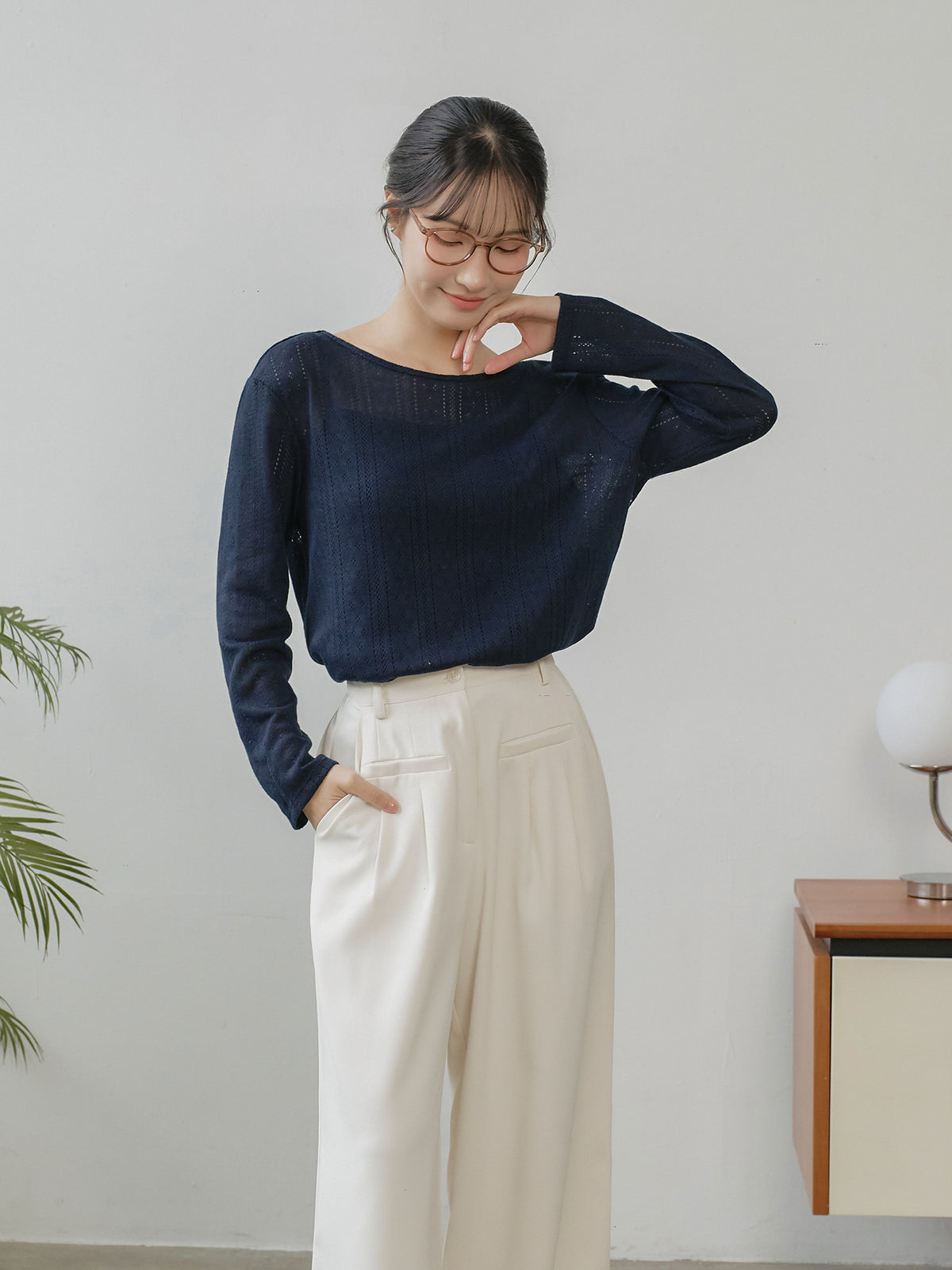 Tie Back Pointelle Sweater
