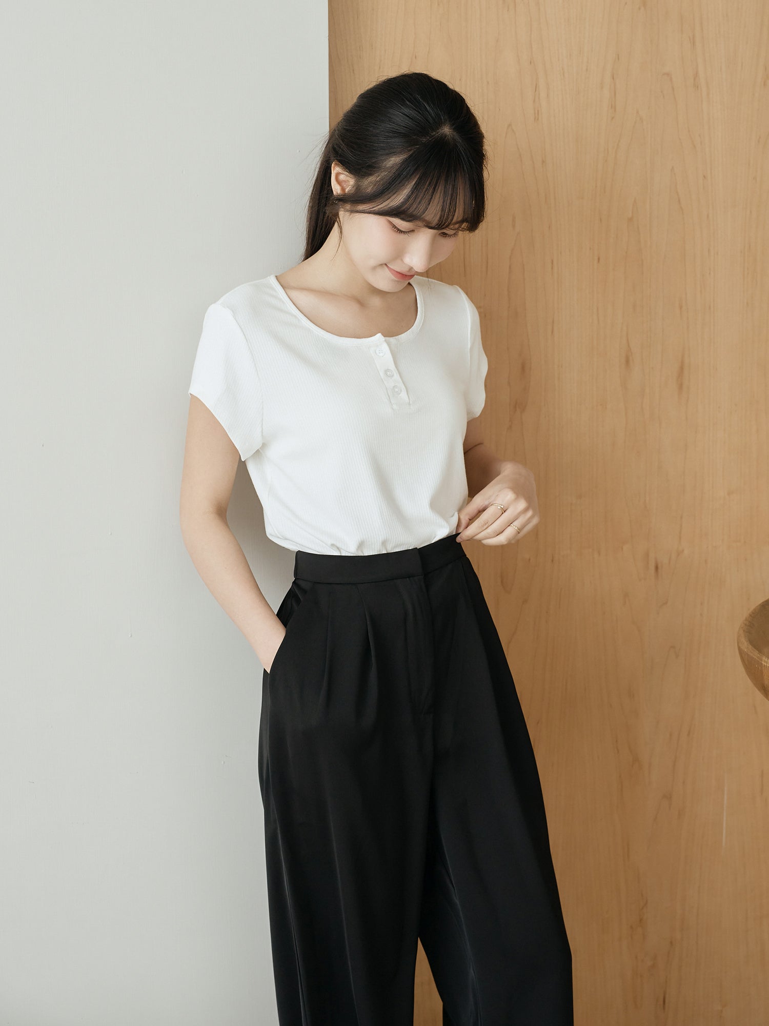 Henley Neck Ribbed Top