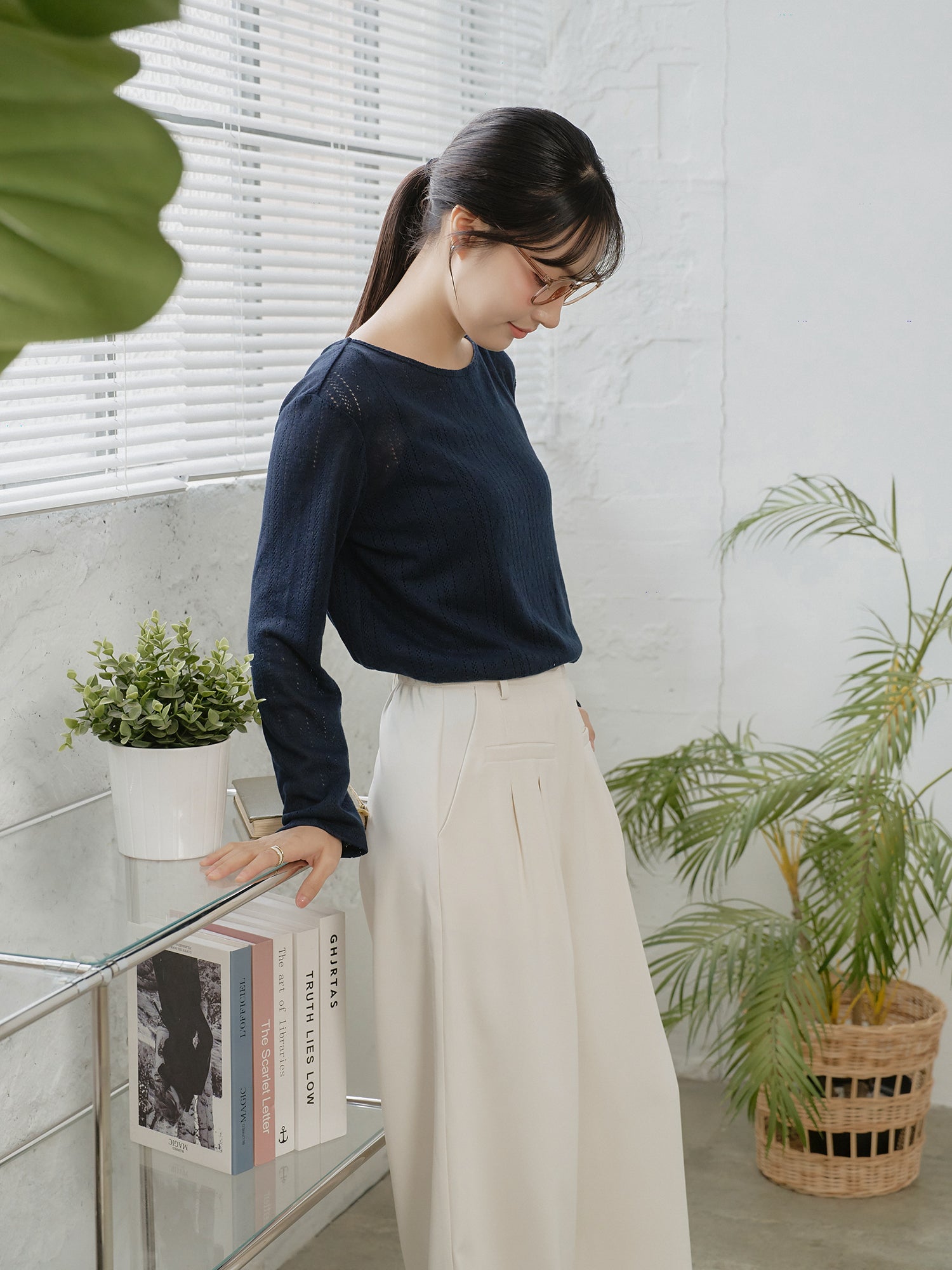Tie Back Pointelle Sweater