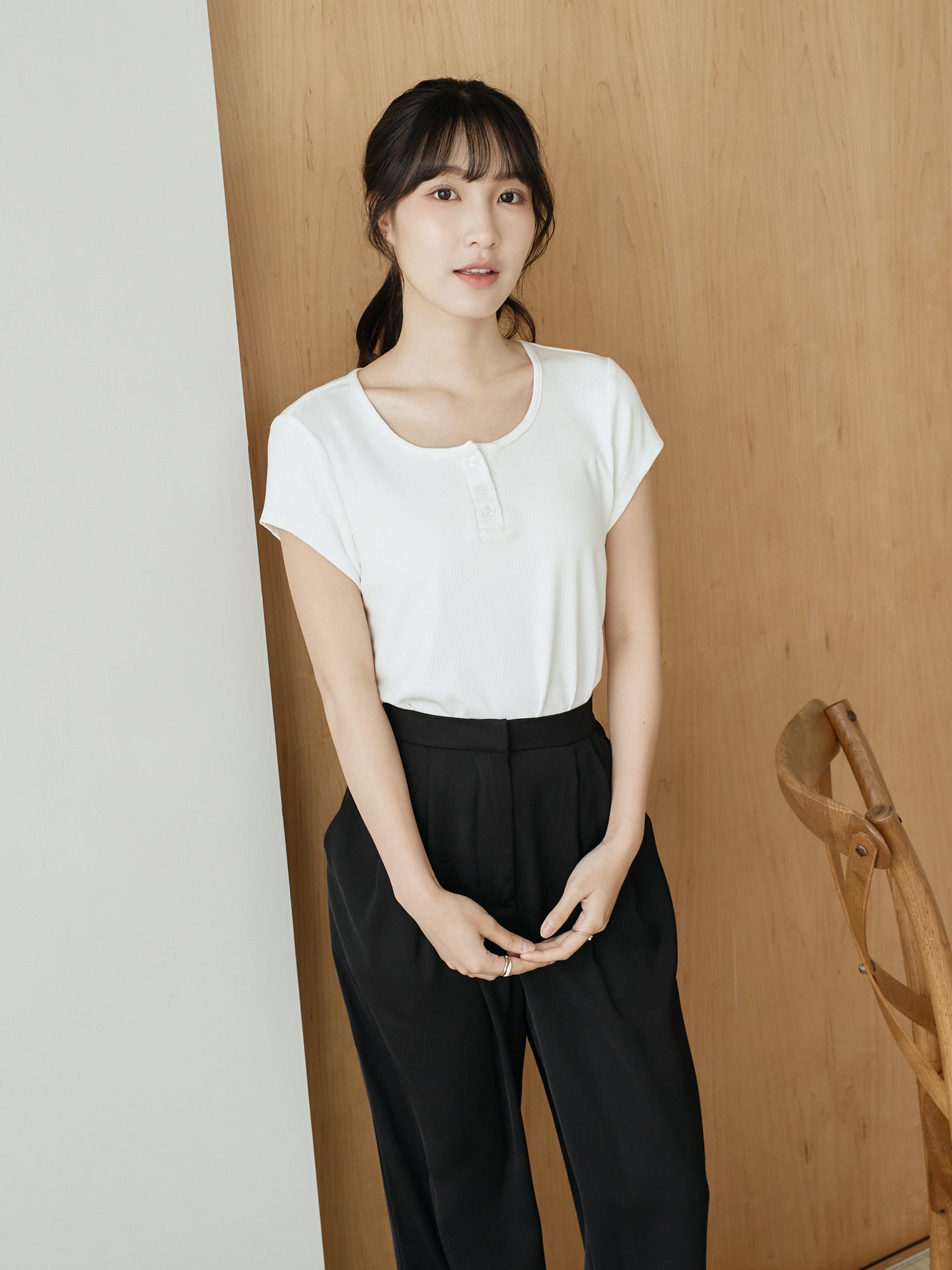 Henley Neck Ribbed Top
