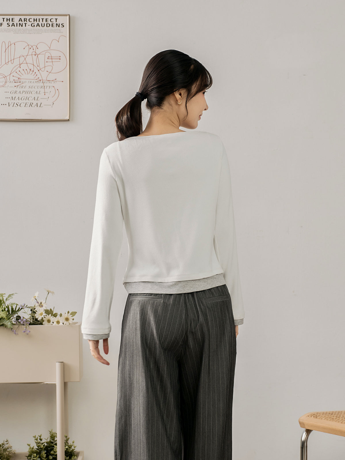 Soft Contrast Layered Henley Top