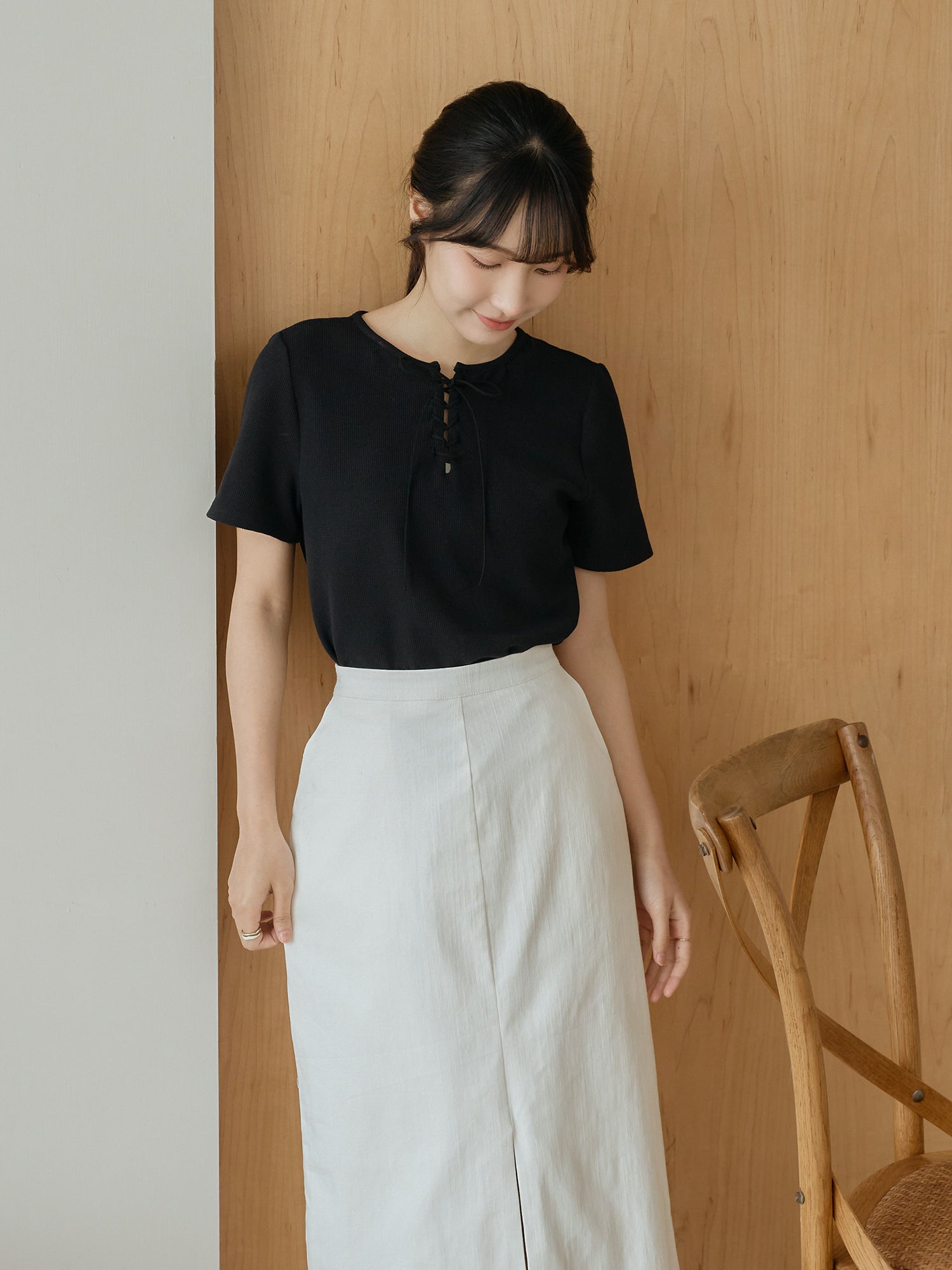 Suede Lace Up Waffle Top
