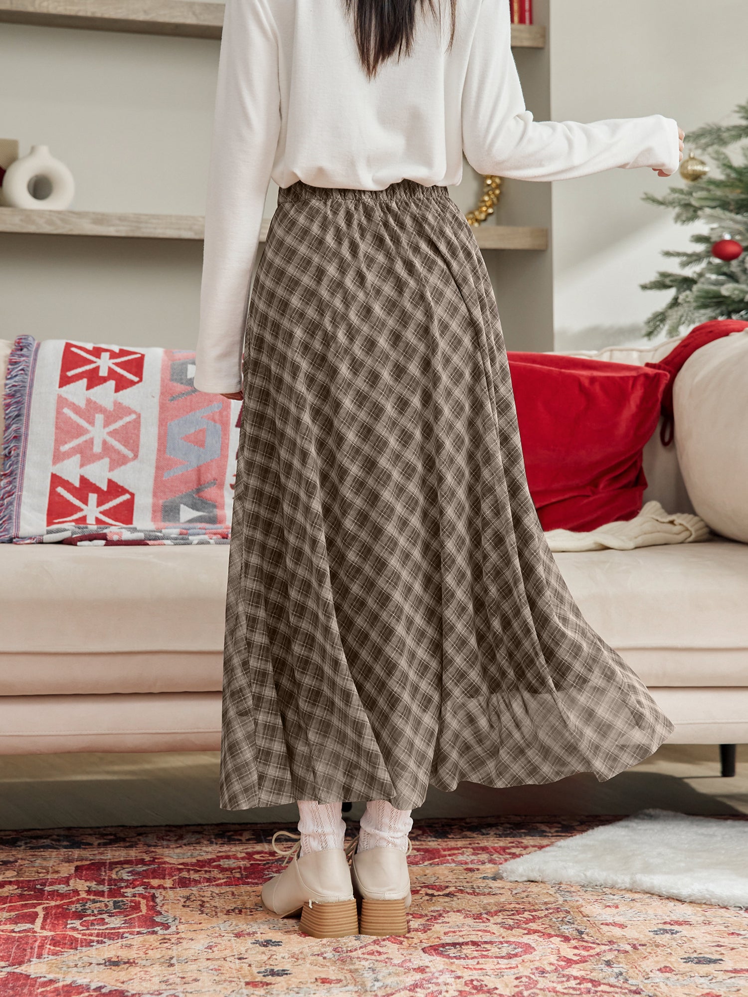 Plaid Mesh Midi Skirt