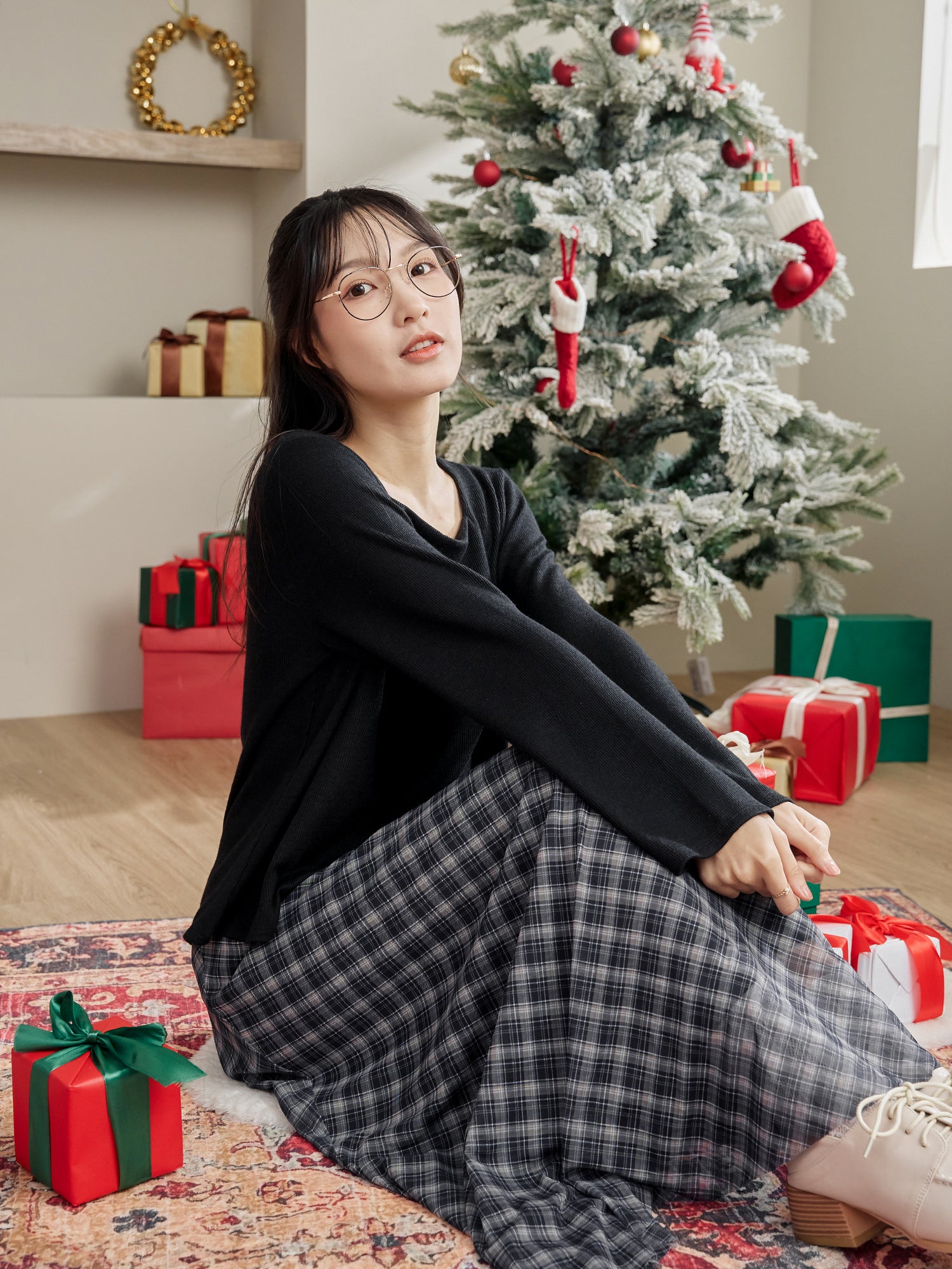 格紋網紗半身裙