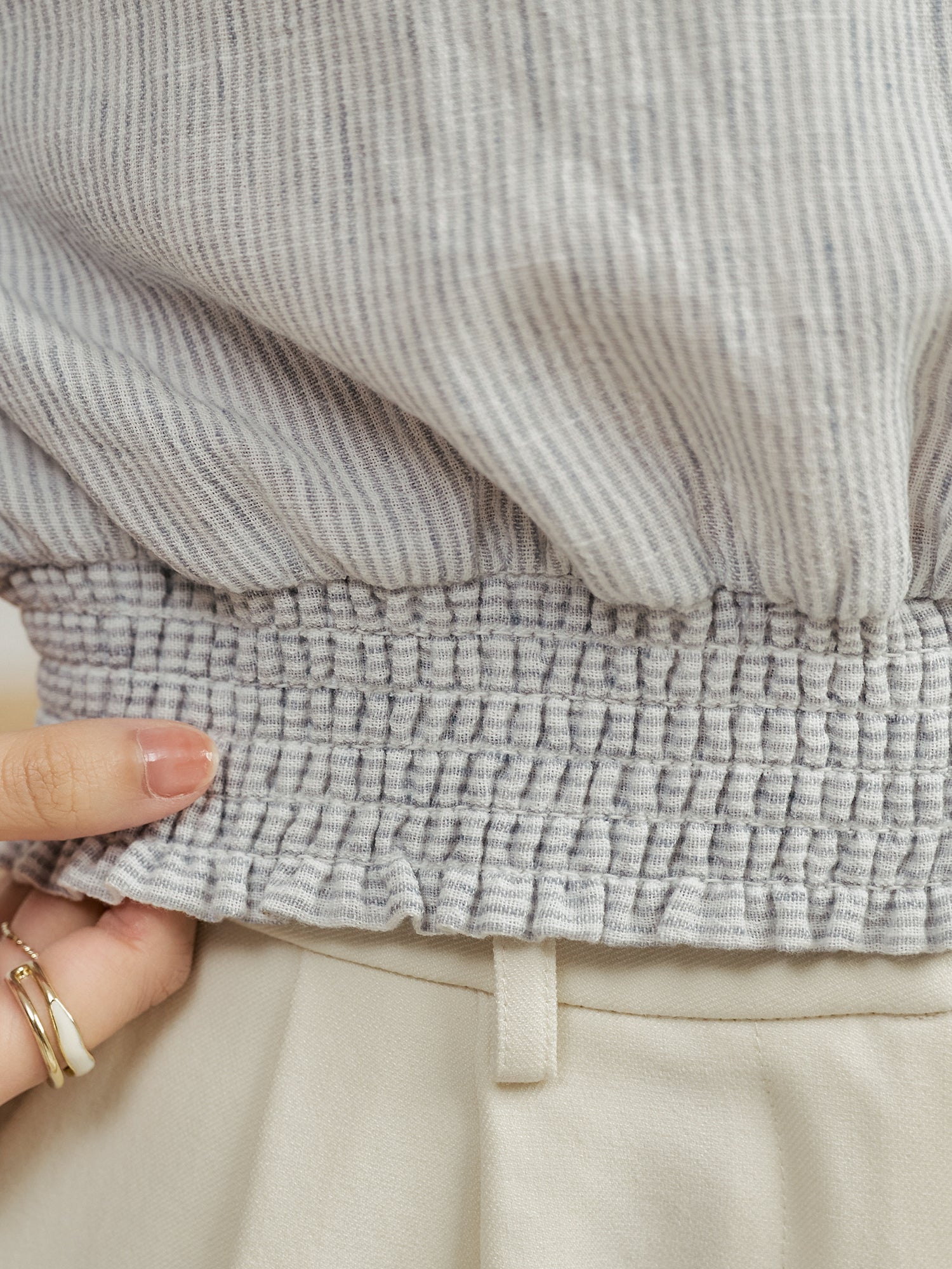 Striped Shirring Waist Shirt