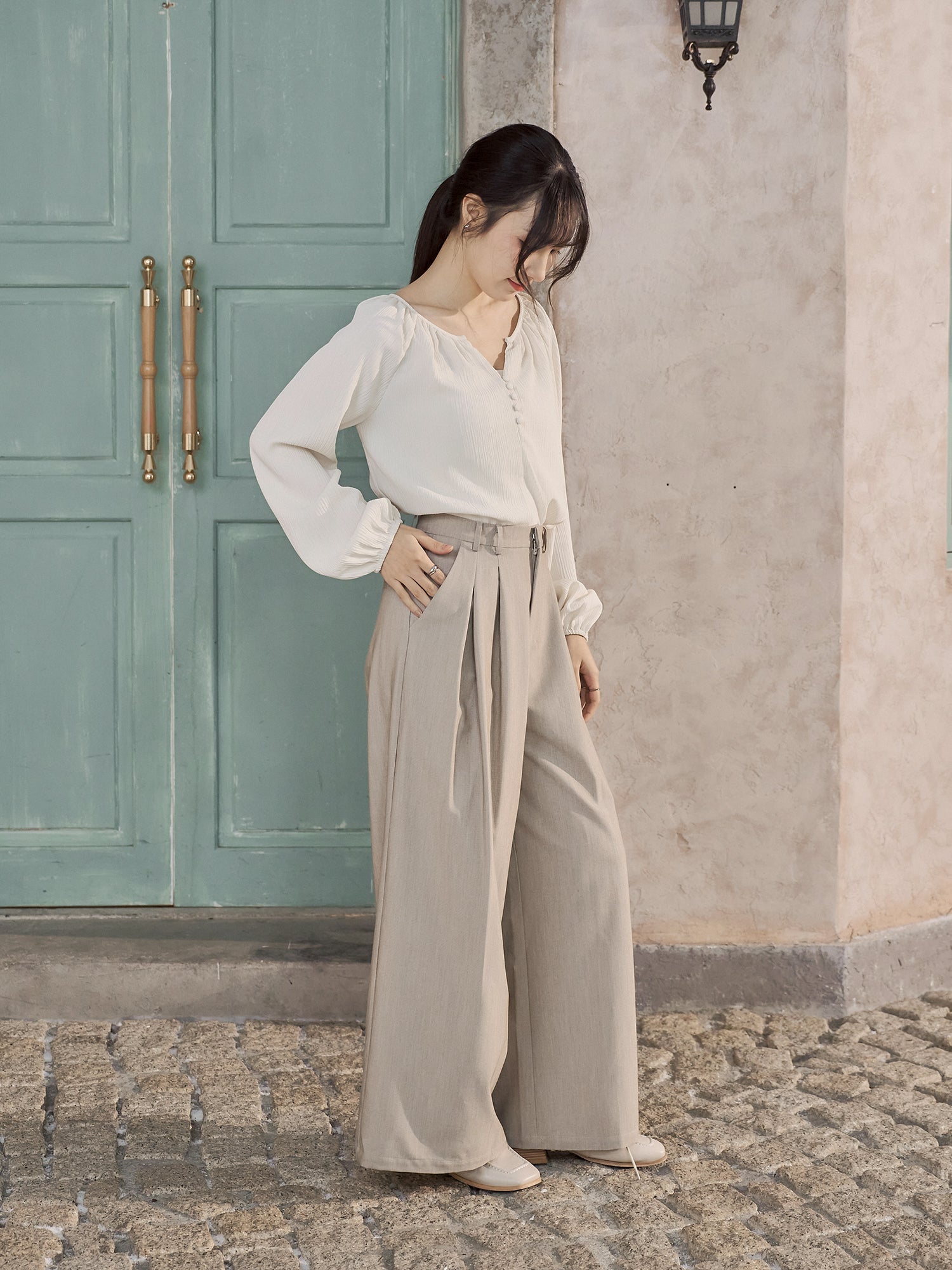 Pleated Wide Leg Trousers