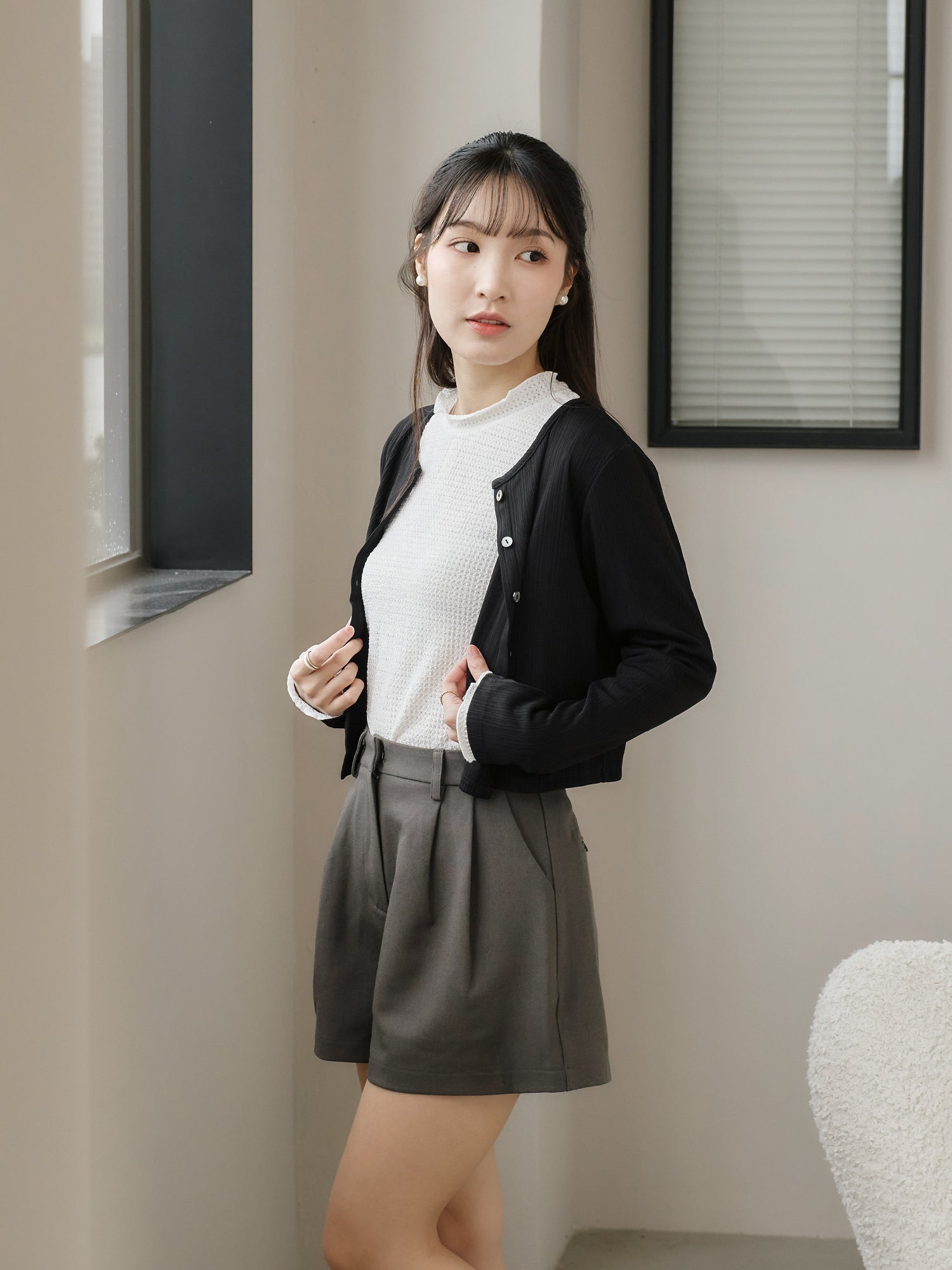 Cropped Pleated Cardigan