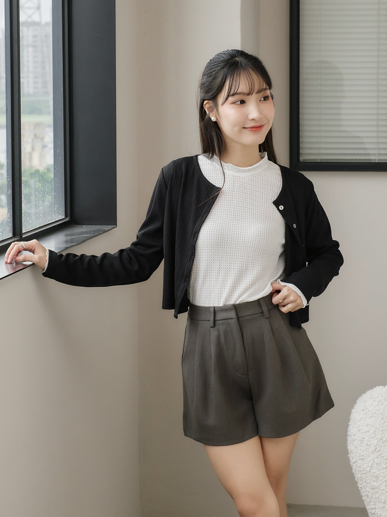 Cropped Pleated Cardigan