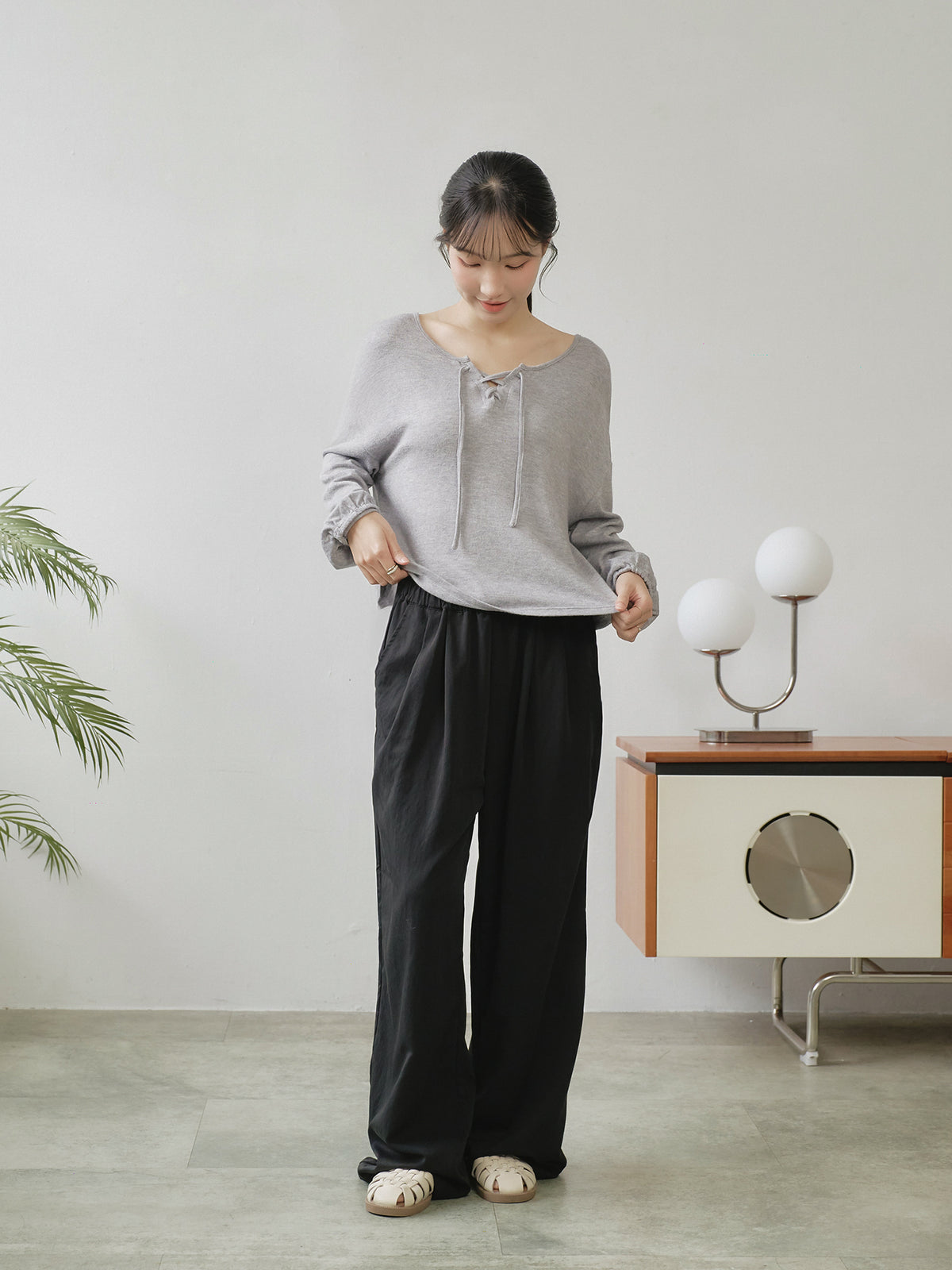 Lace Up Detailed Blended-Knit Top
