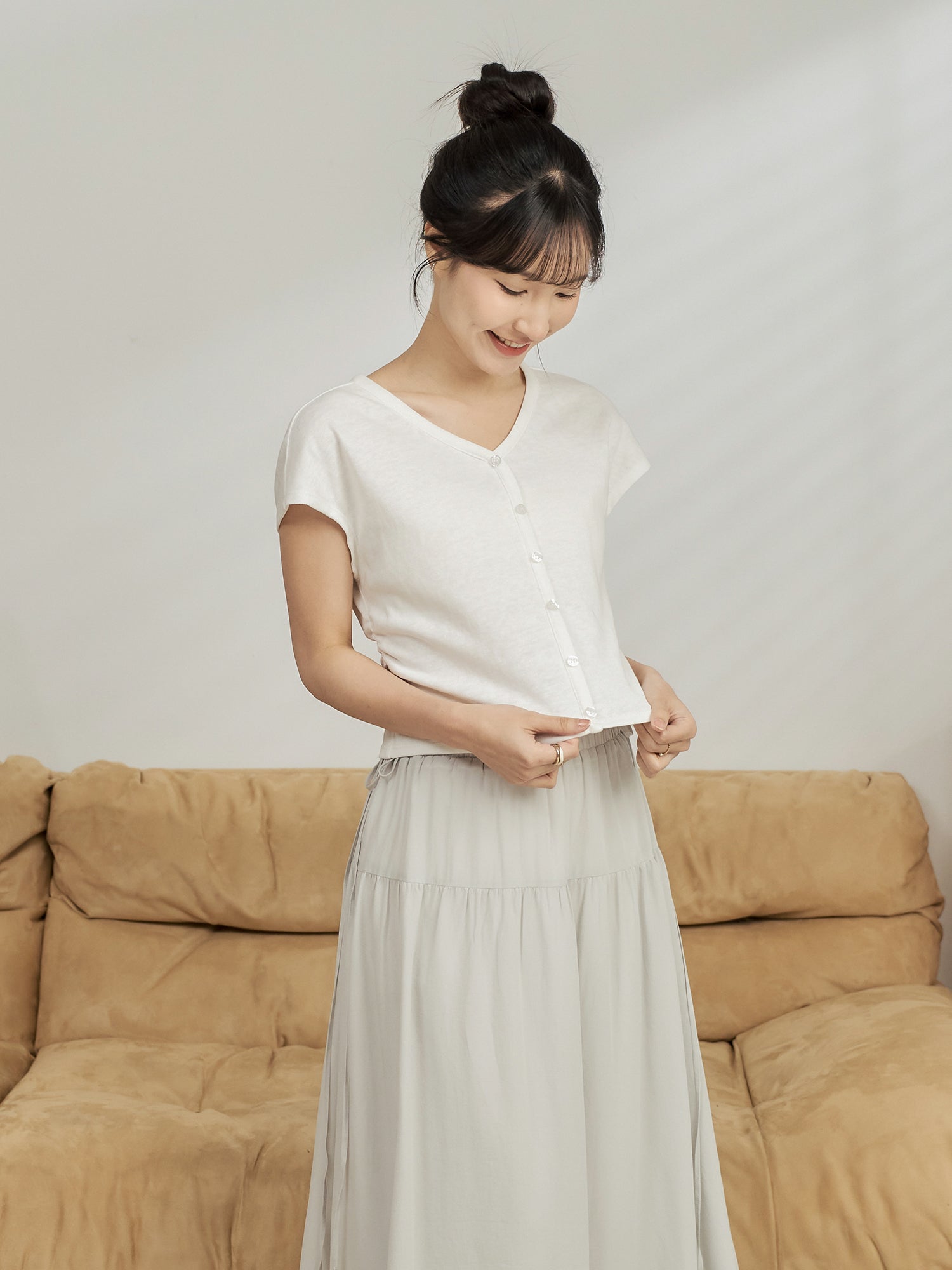 V-Neck Side Shirring Top