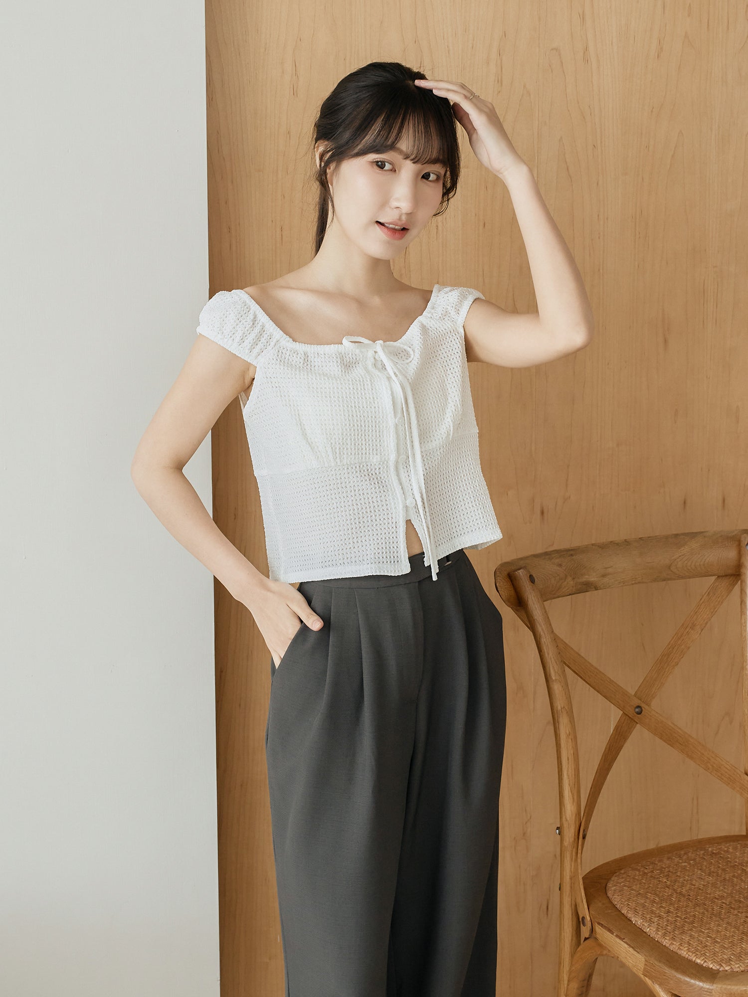 Seersucker Cap Sleeve Top