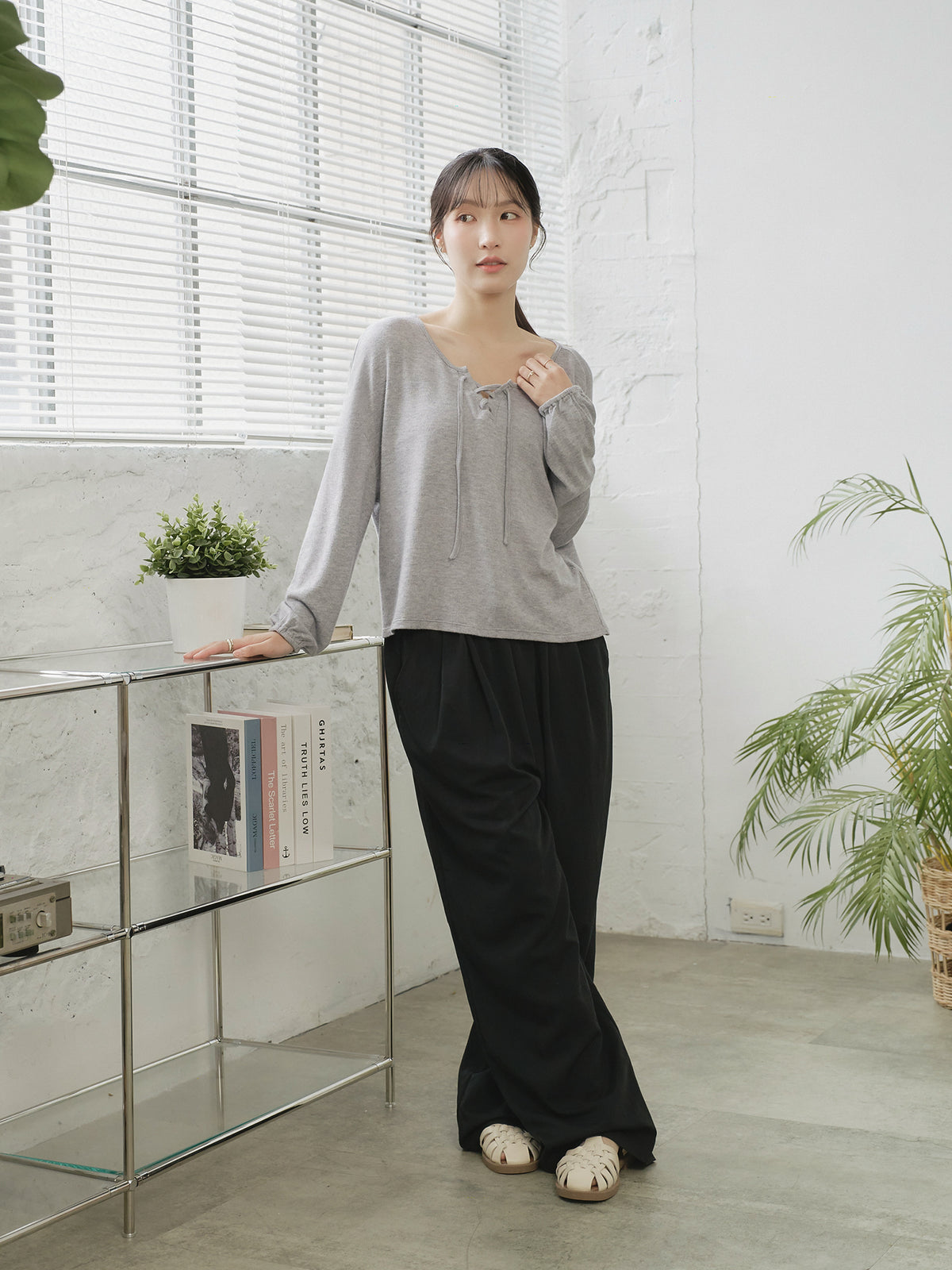 Lace Up Detailed Blended-Knit Top
