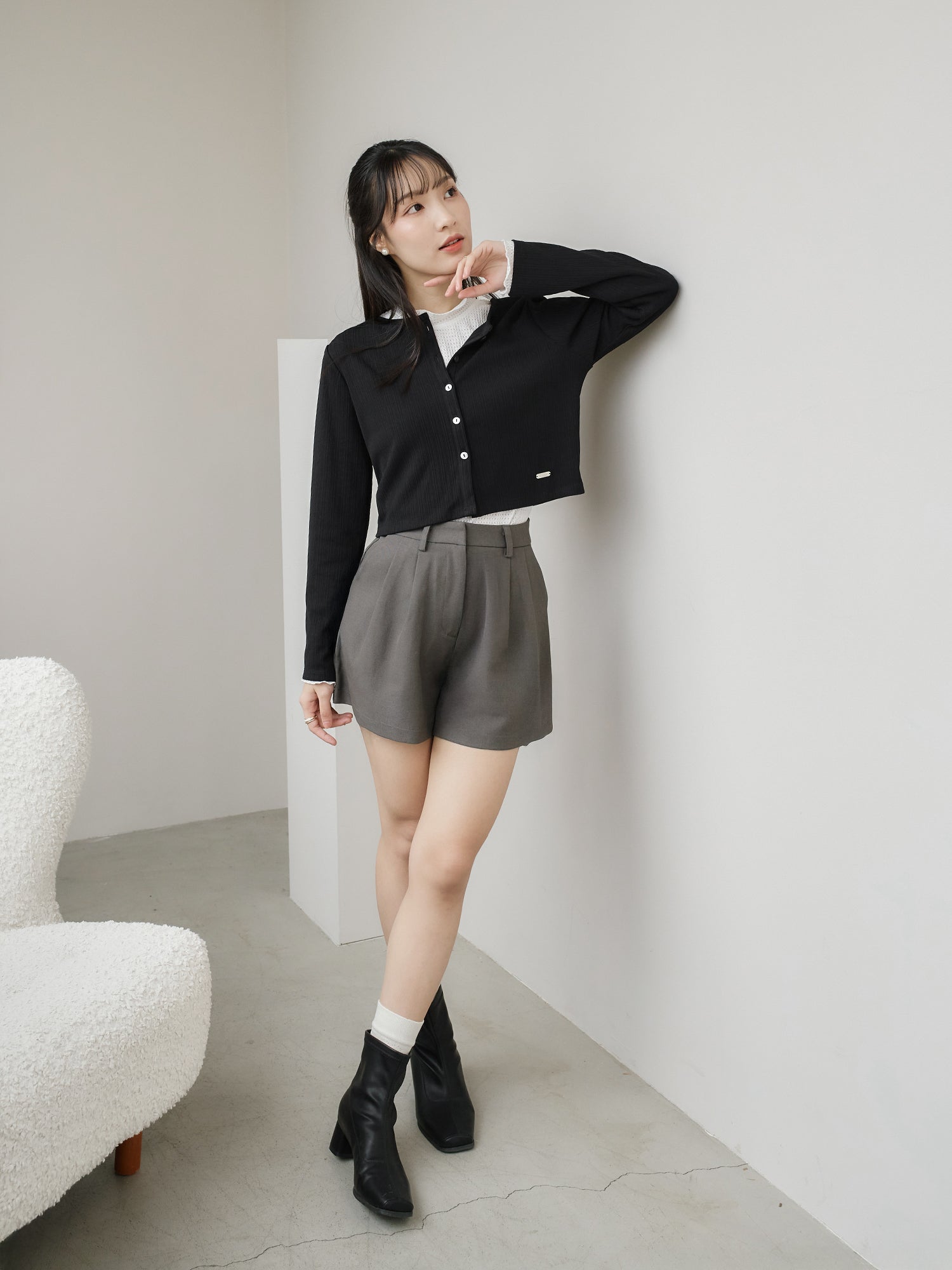 Cropped Pleated Cardigan