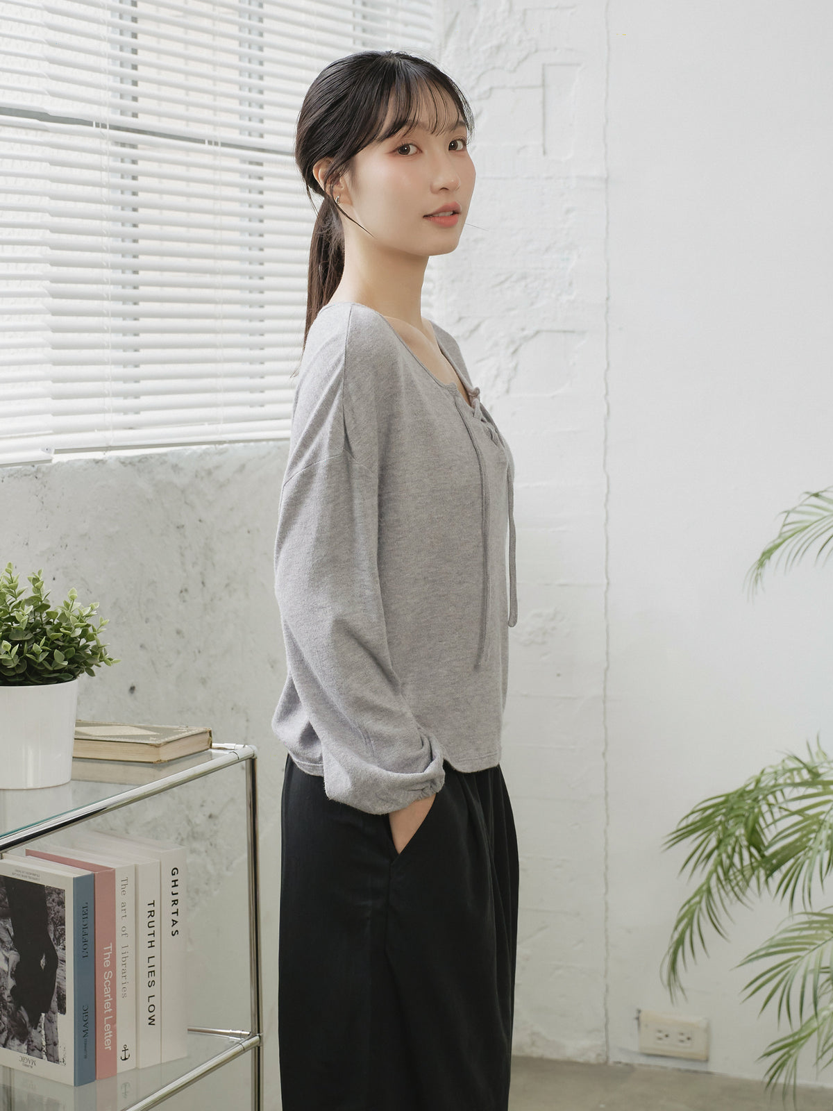 Lace Up Detailed Blended-Knit Top