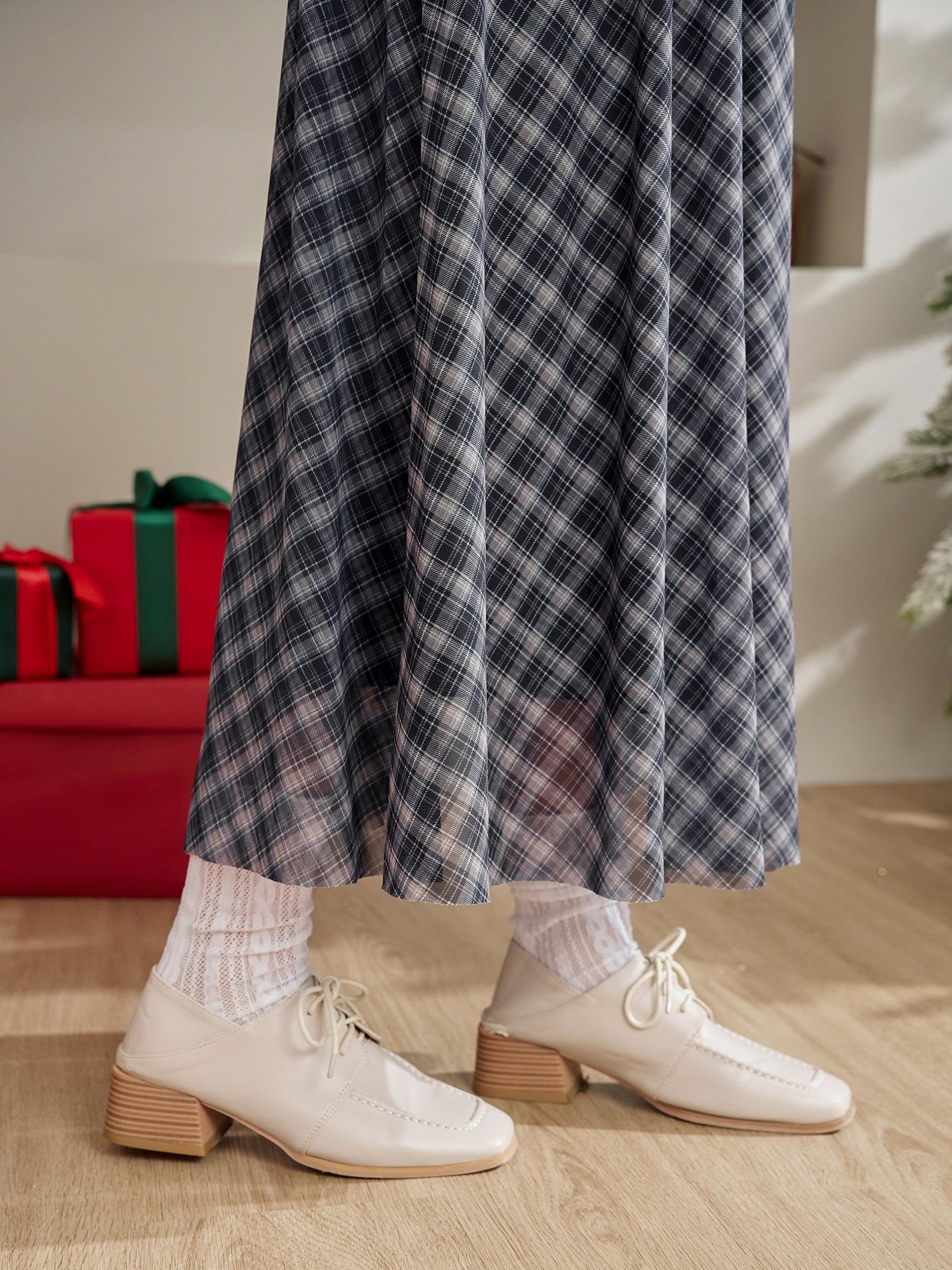 Plaid Mesh Mini Skirt