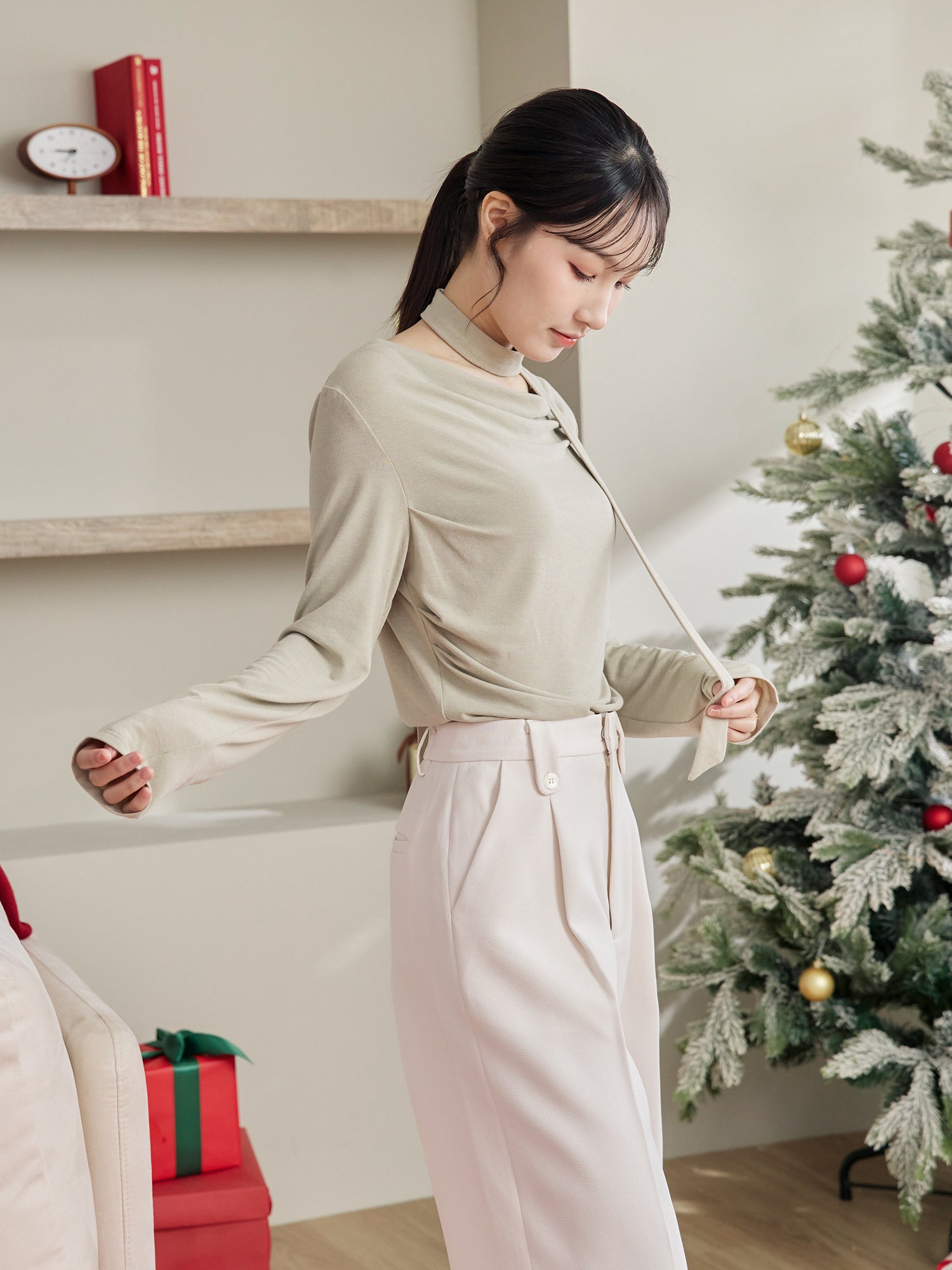 Cowl Neck Top With Scarf