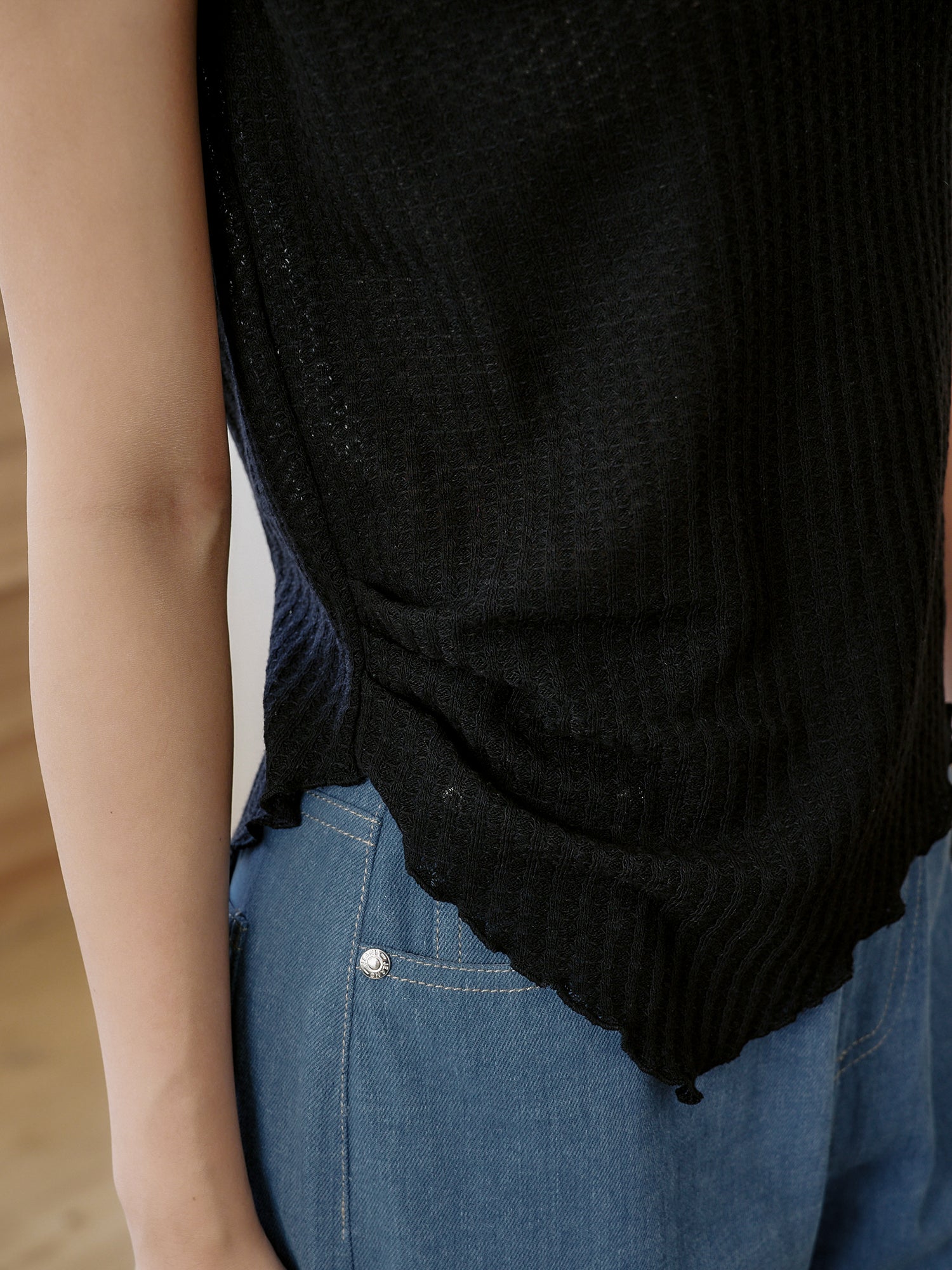 Asymmetric Waffle Sleeveless Top