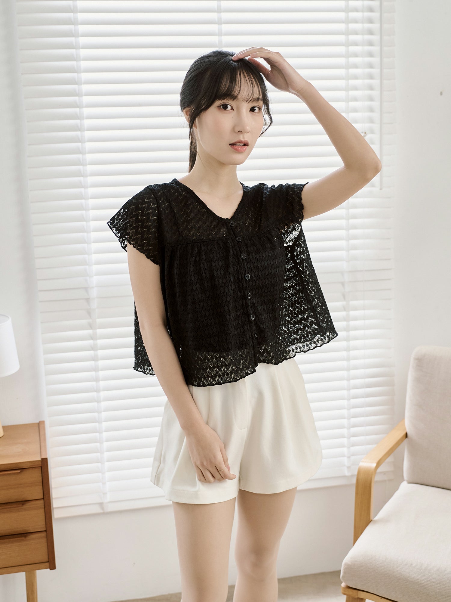 Mesh Flutter Sleeve Top