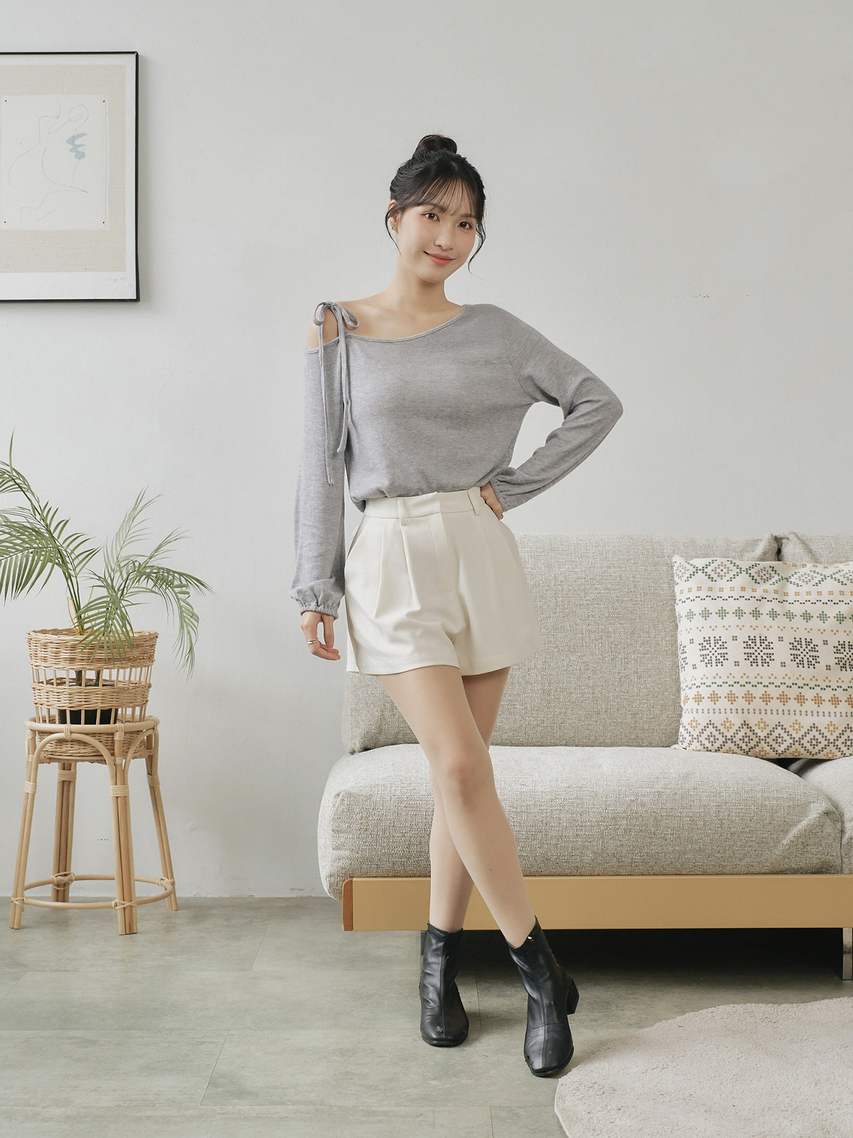 Tie Shoulder Cut Out Top