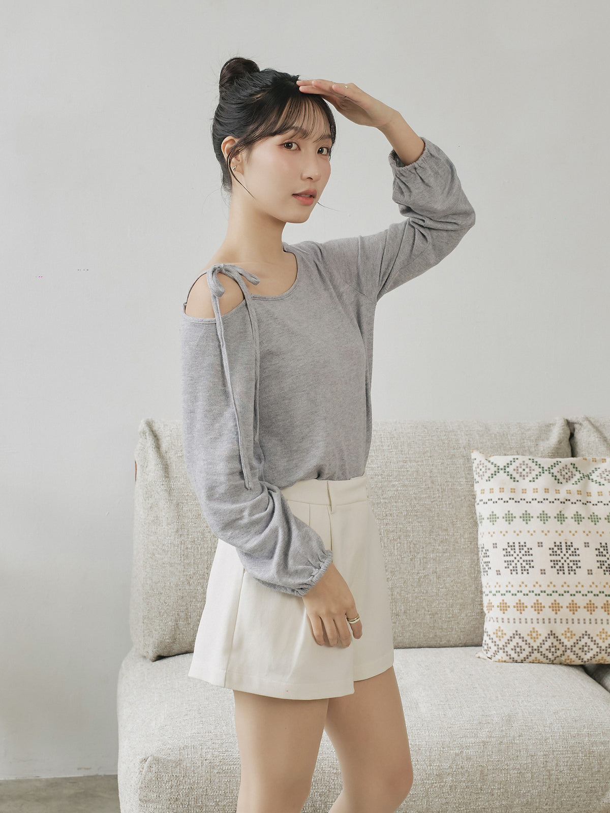 Tie Shoulder Cut Out Top