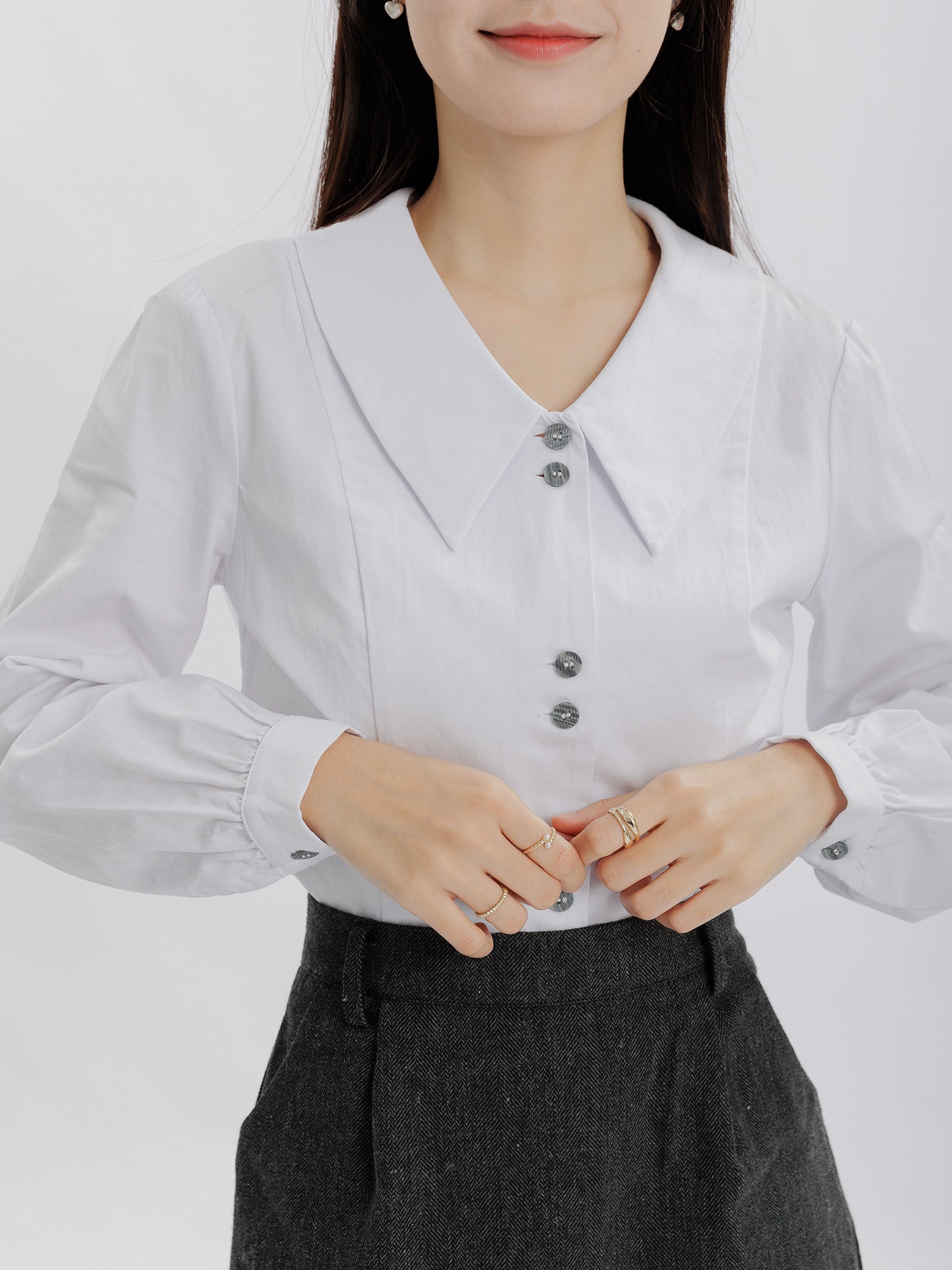 Pearl Double Button Crop Shirt*