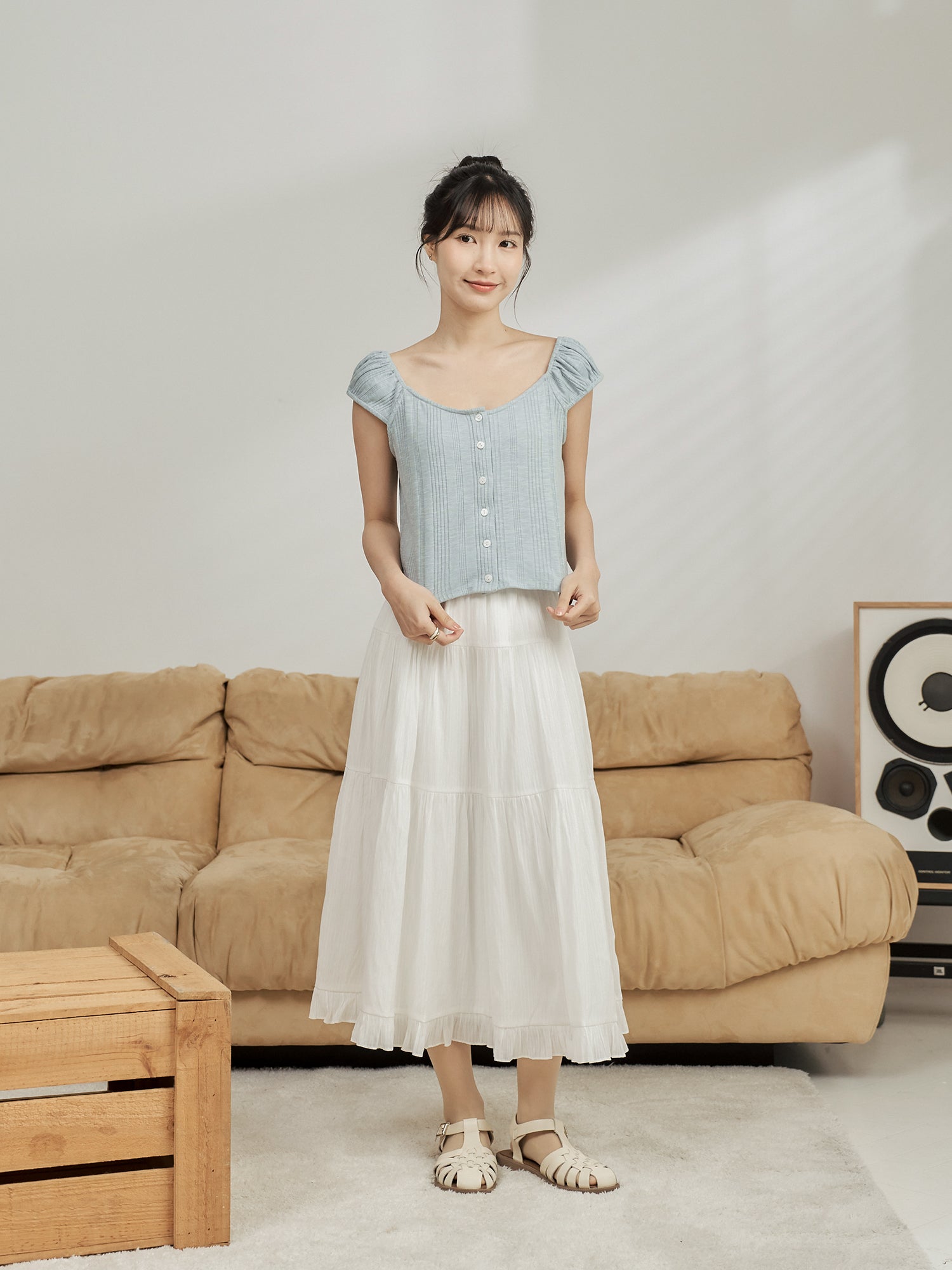 Knit-Blend Cap Sleeve Top