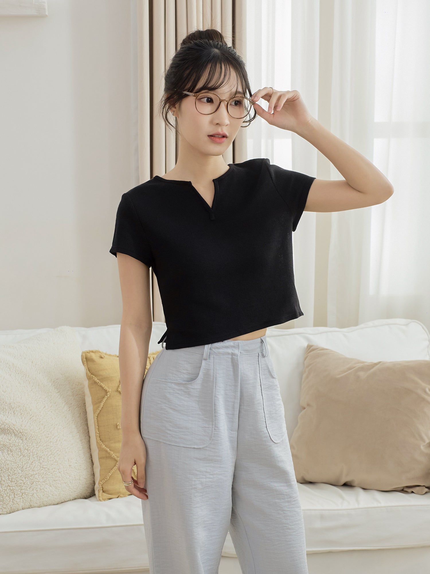 Waffle V-Neck Essential Top