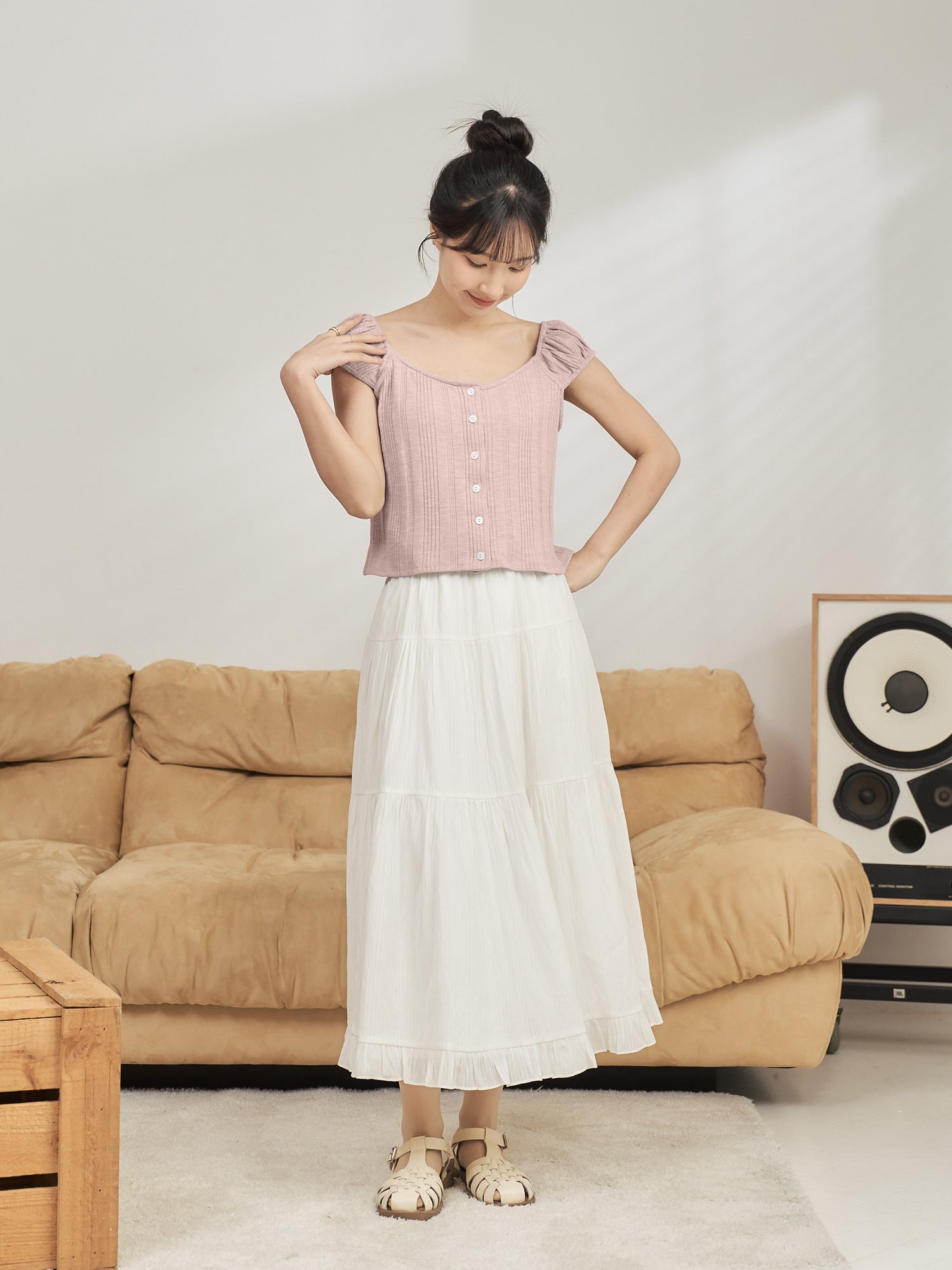 Knit-Blend Cap Sleeve Top