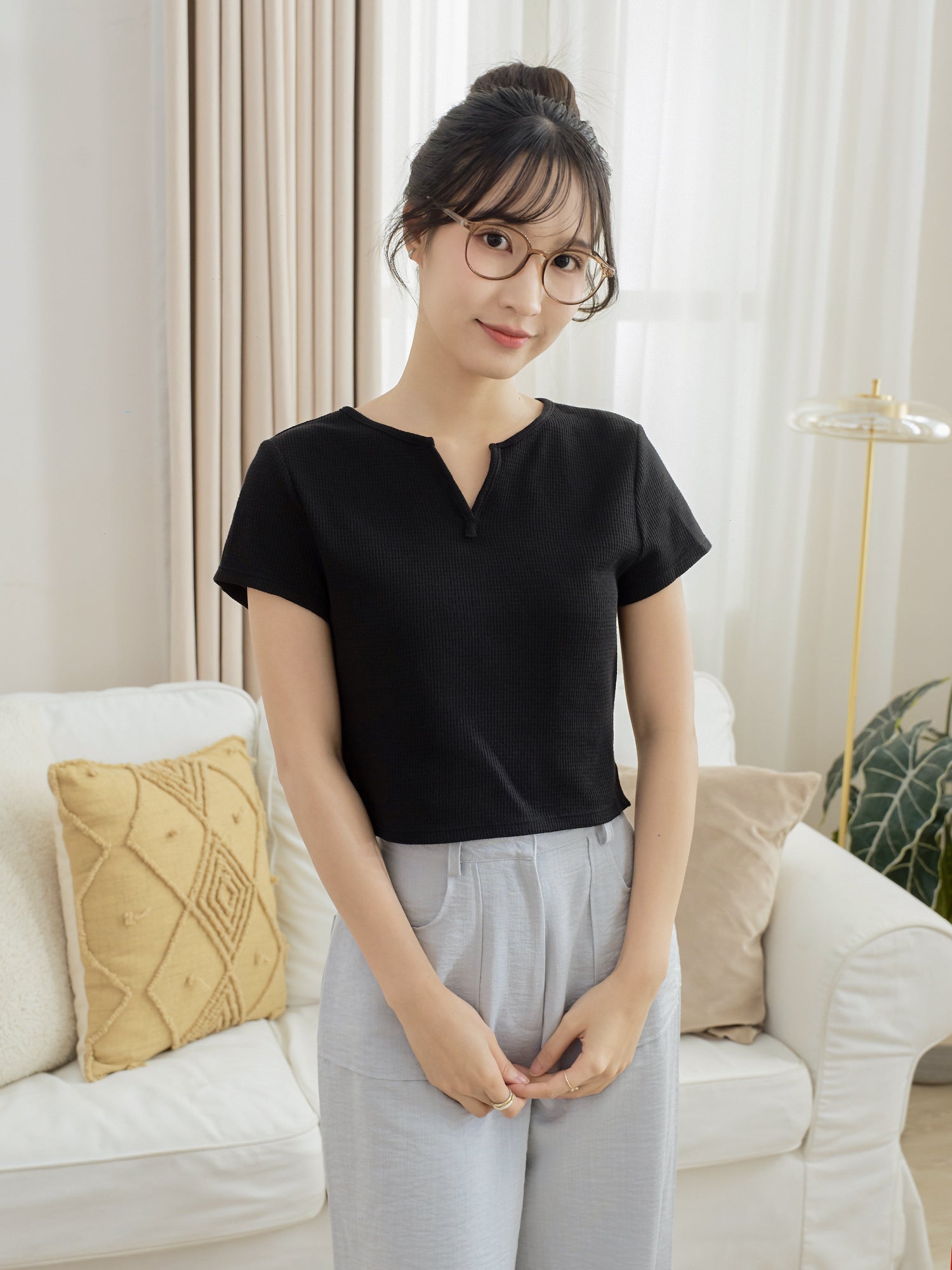 Waffle V-Neck Essential Top