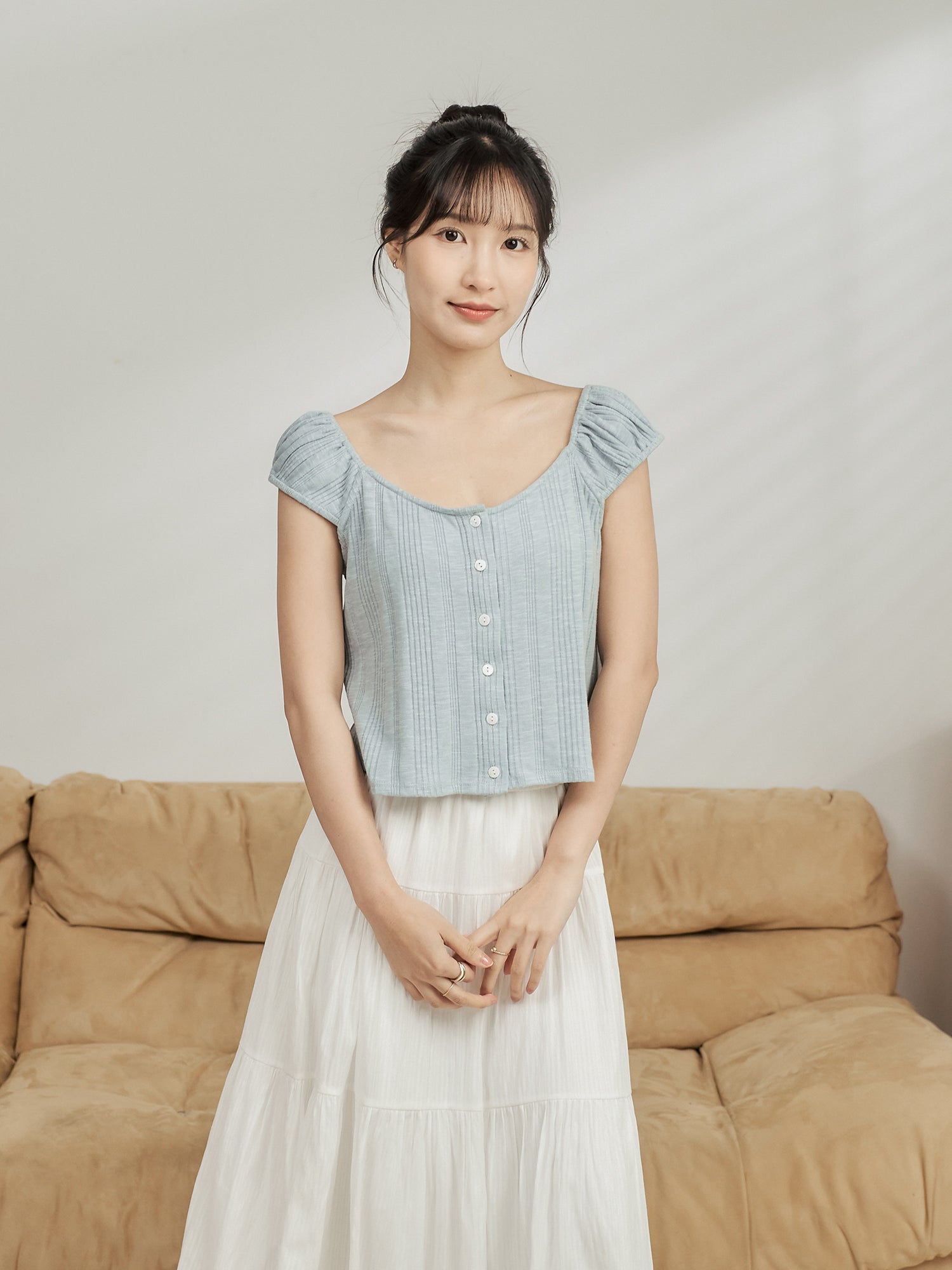 Knit-Blend Cap Sleeve Top