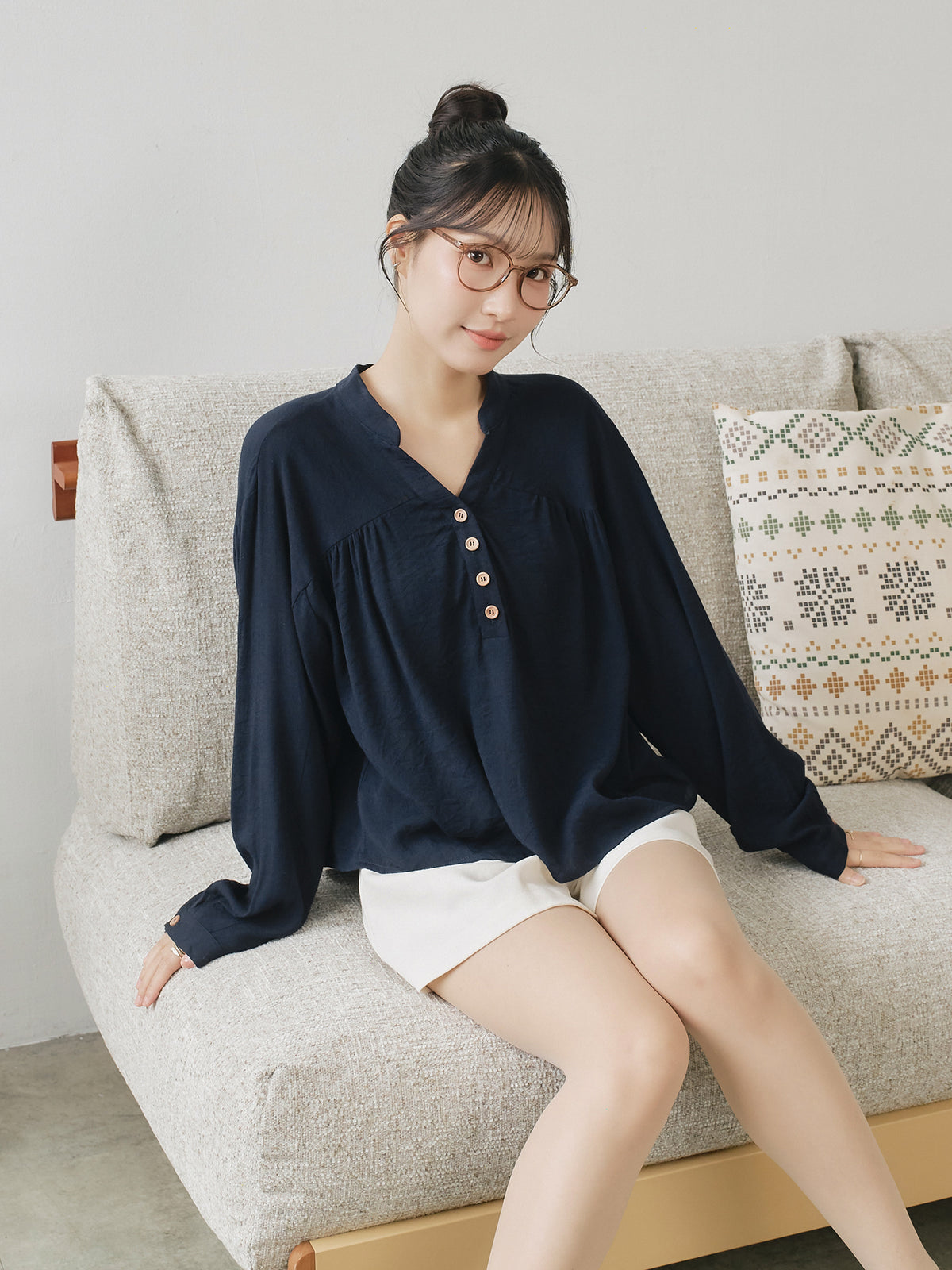 Linen Blend Buttoned Blouse