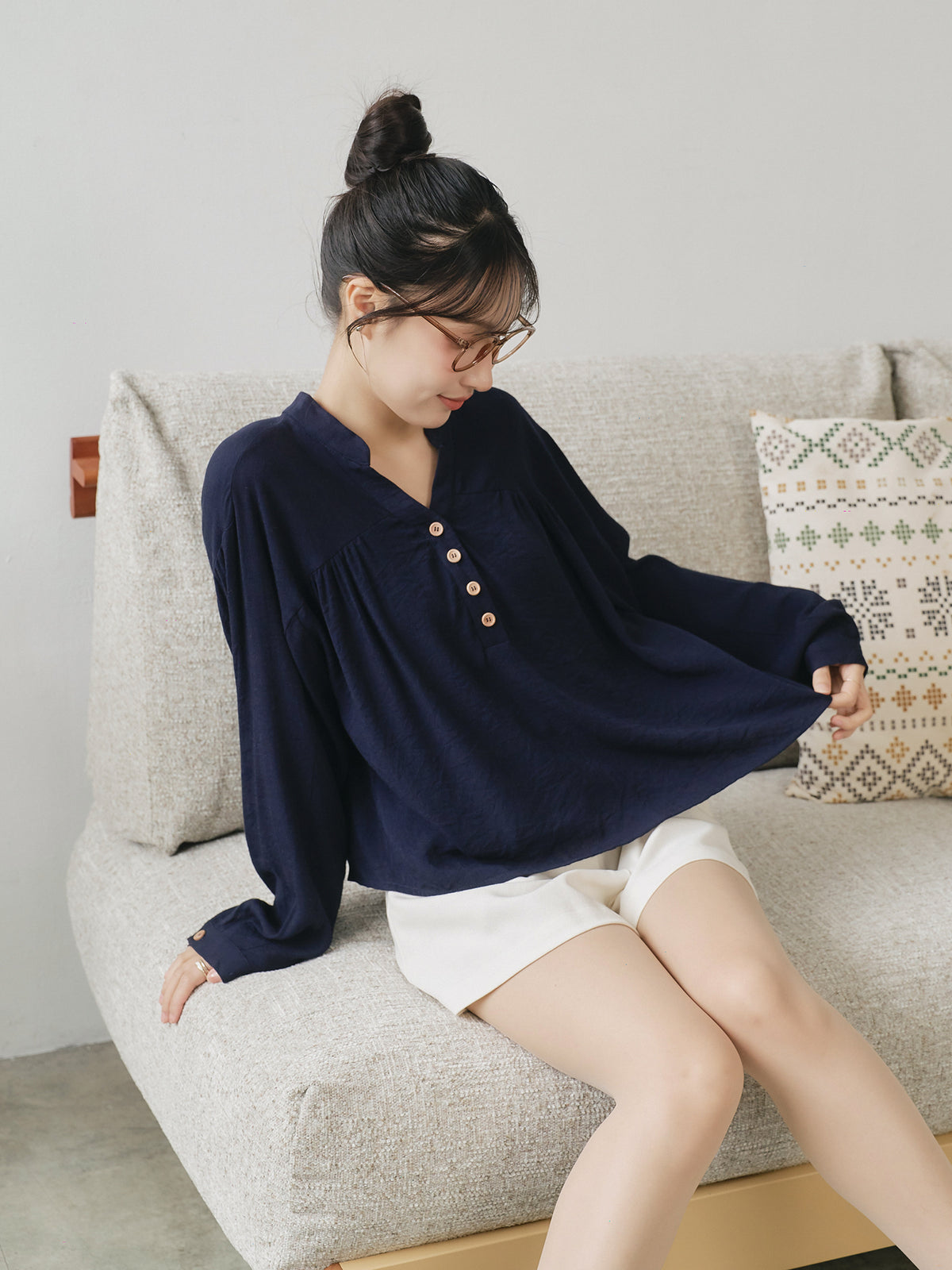Linen Blend Buttoned Blouse