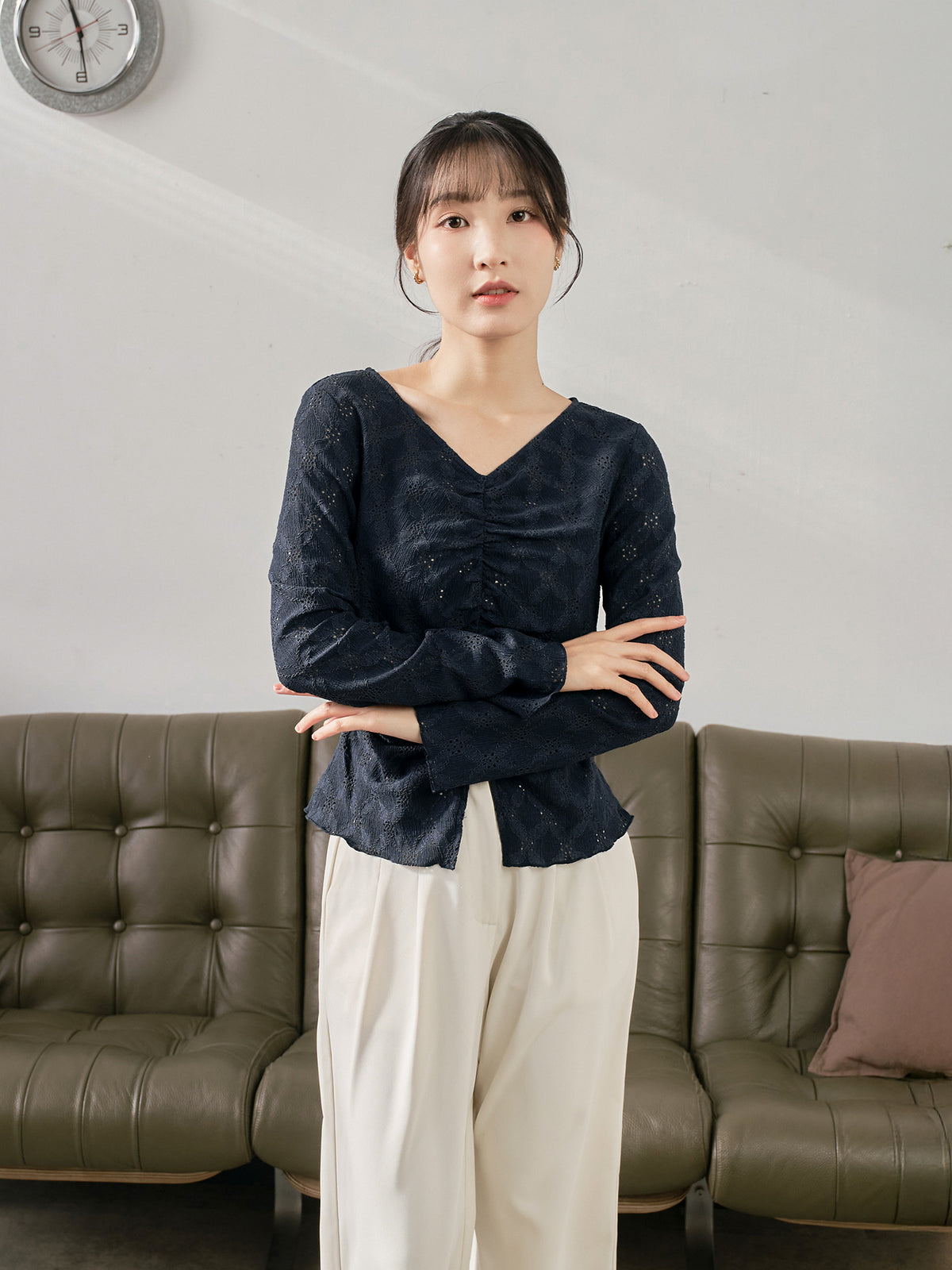 Eyelet Slit Hem Top