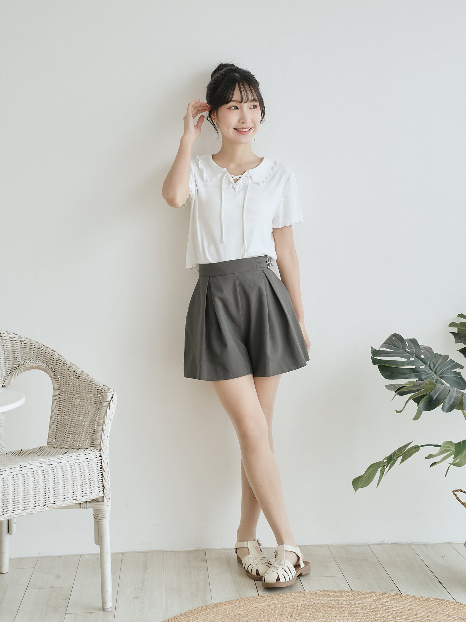 Open Collar Lace Up Top