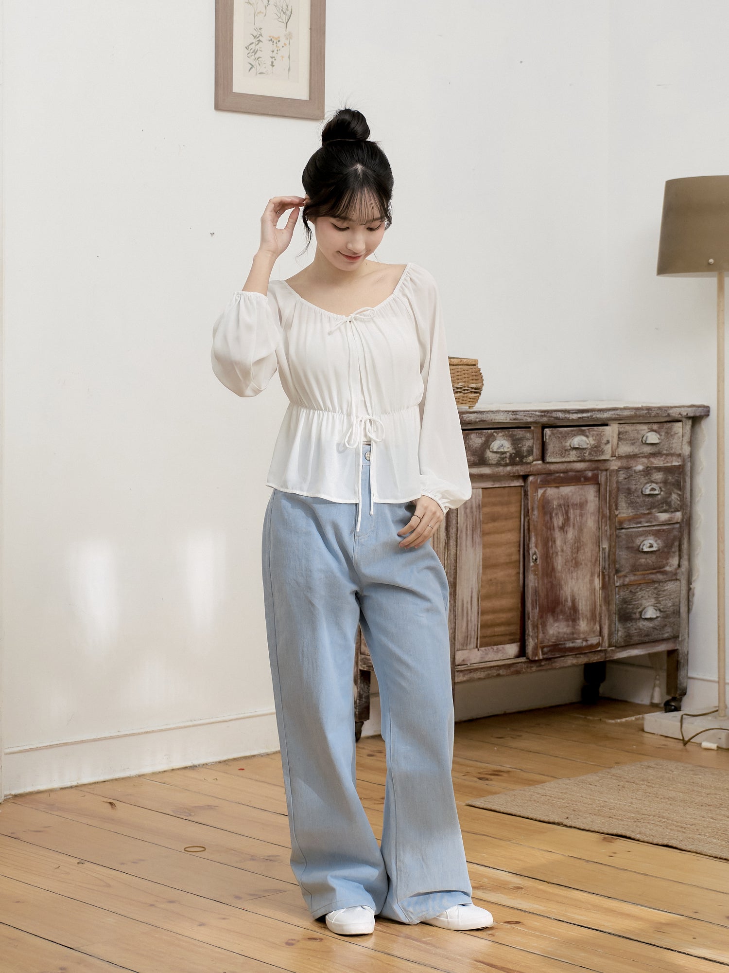 兩穿雪紡綁帶上衣