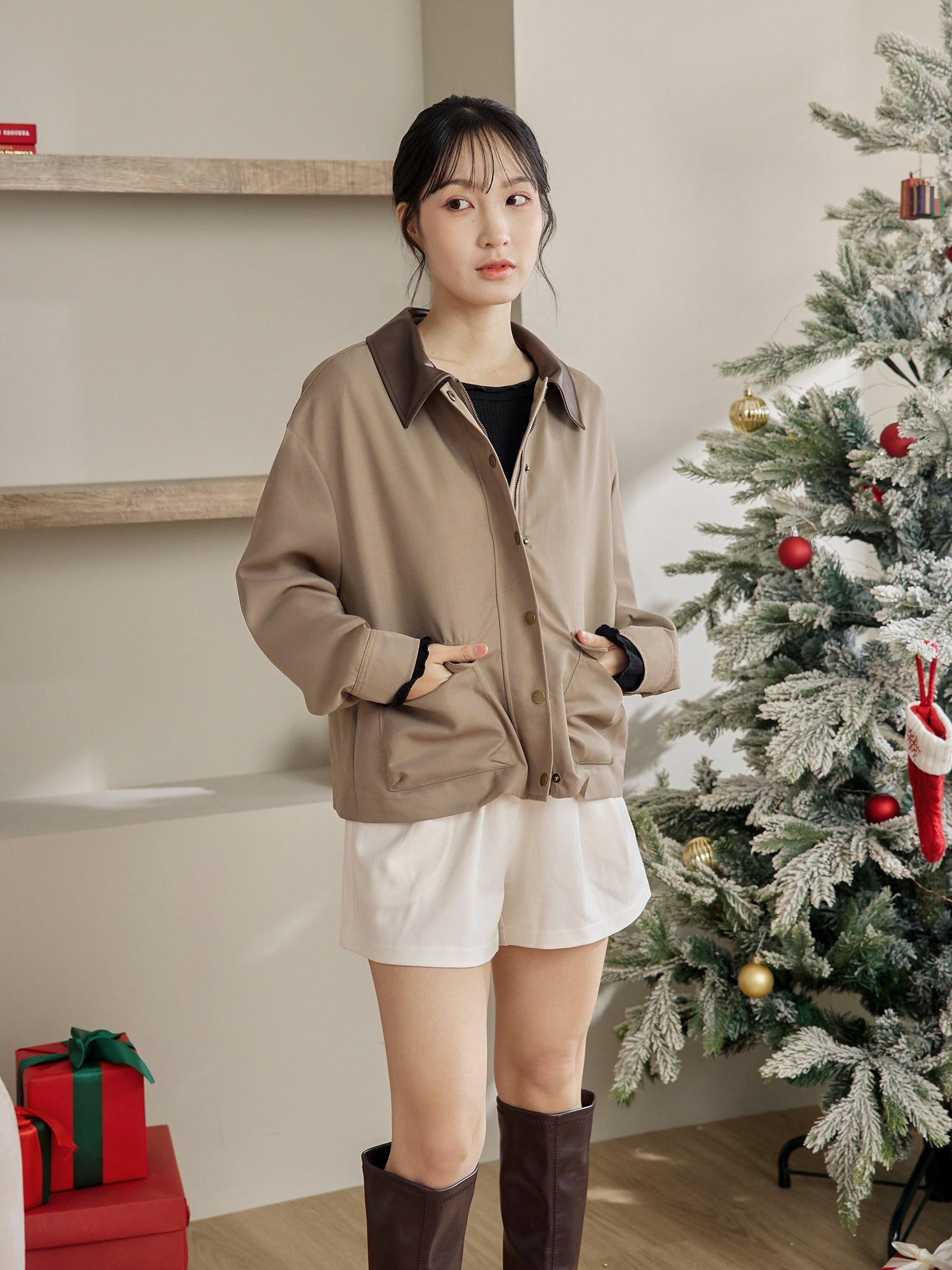 Leather Collar Barn Jacket