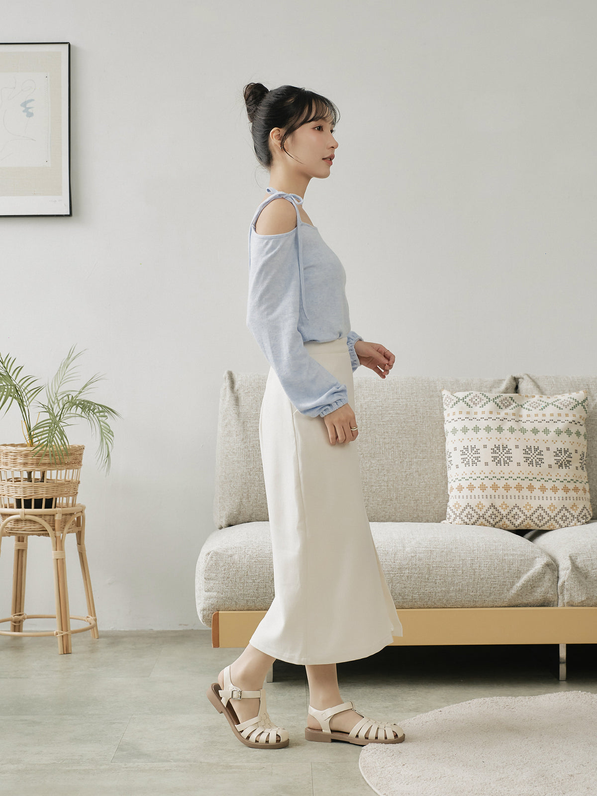 Tie Shoulder Cut Out Top