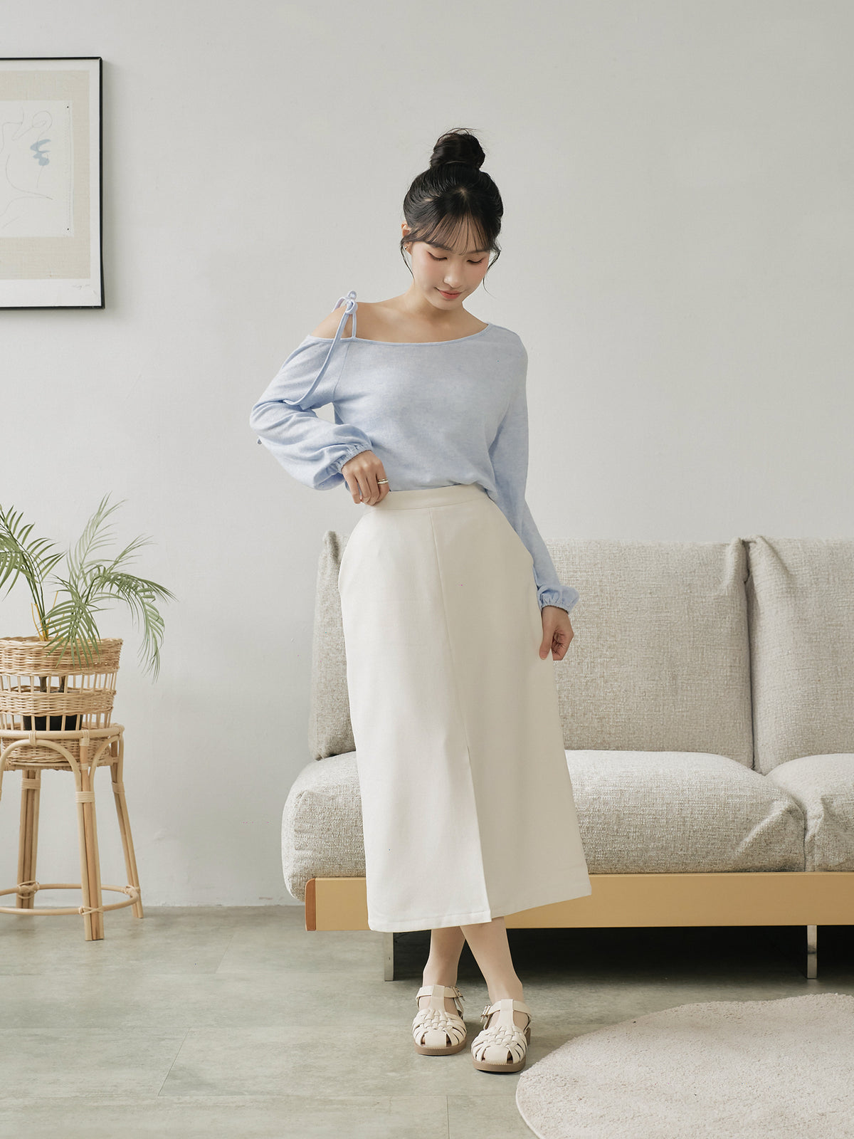 Tie Shoulder Cut Out Top