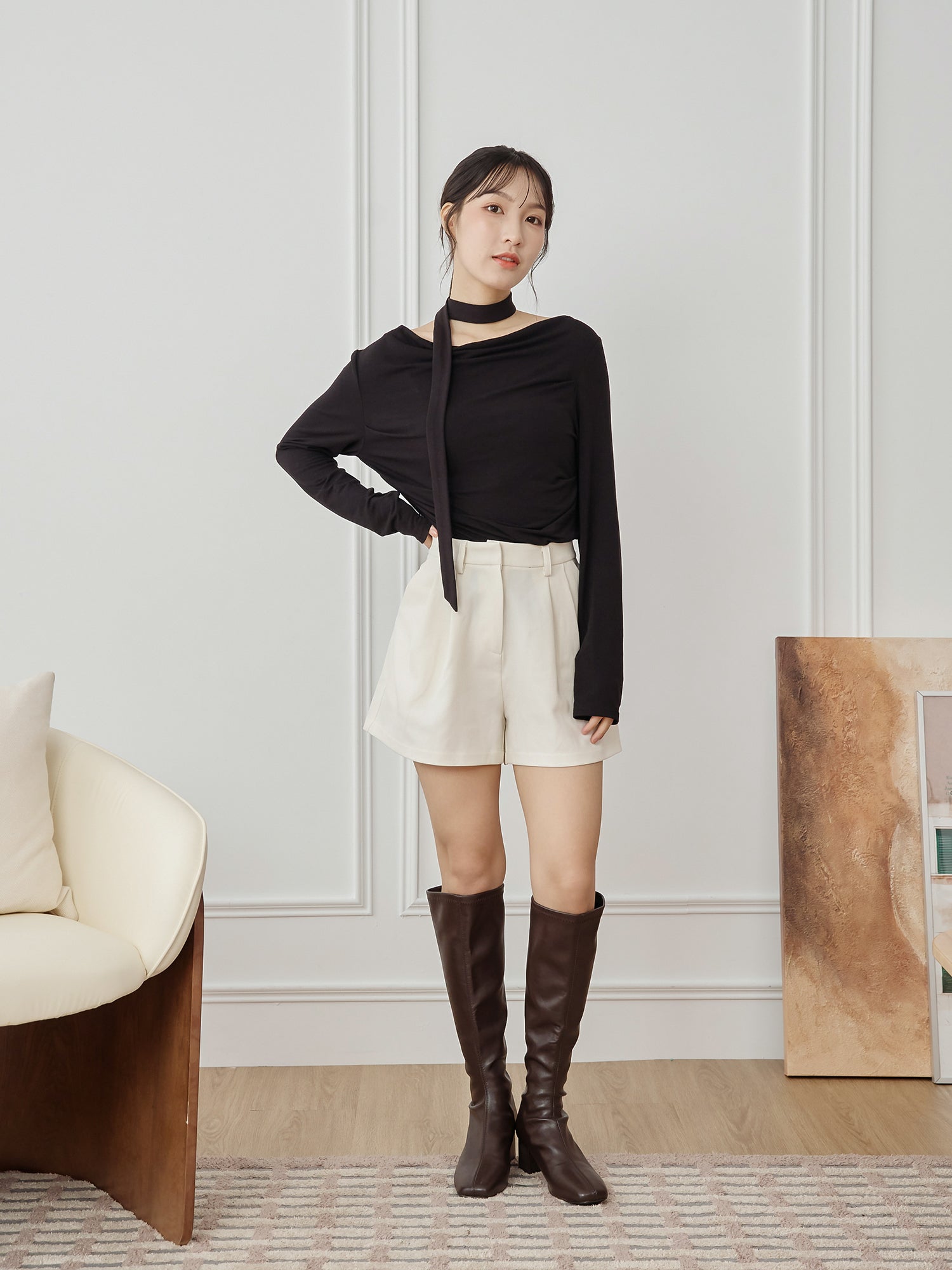 Cowl Neck Top With Scarf