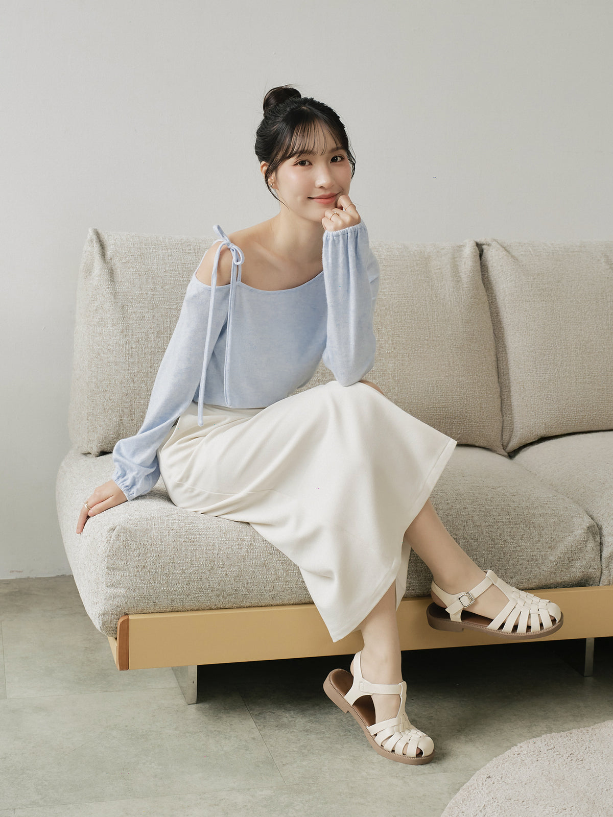 Tie Shoulder Cut Out Top
