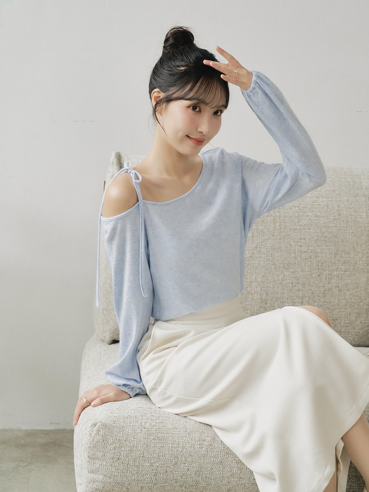 Tie Shoulder Cut Out Top