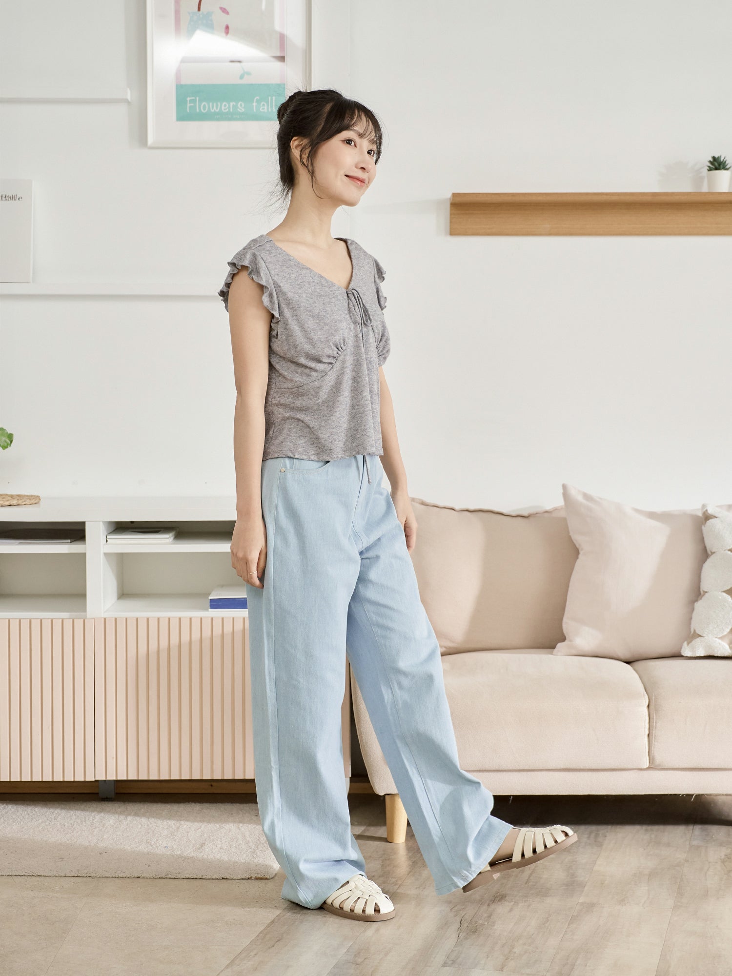 V-Neck Tie Detail Sleeveless Top