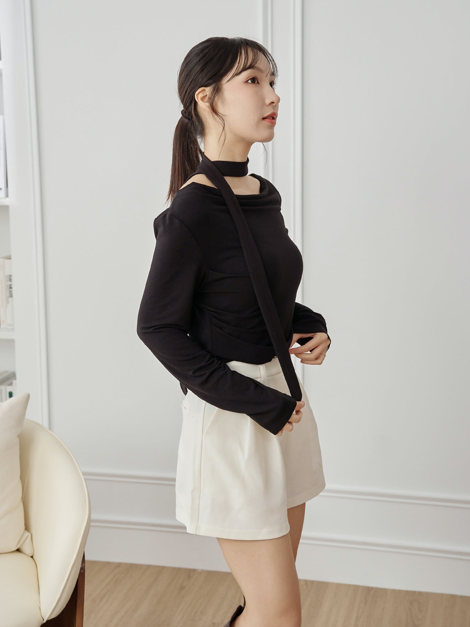 Cowl Neck Top With Scarf