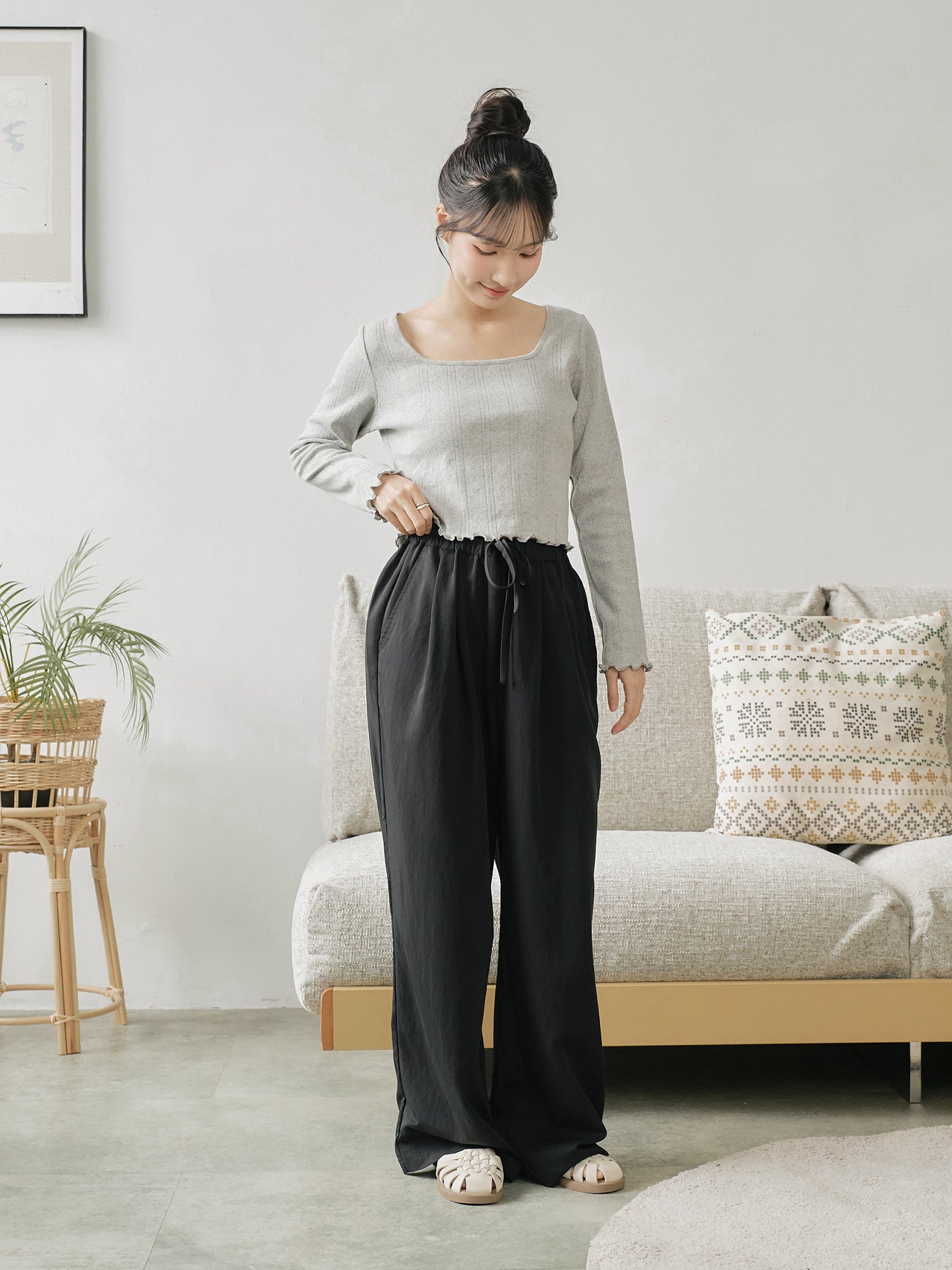 Pleated Elastic Waist Pants