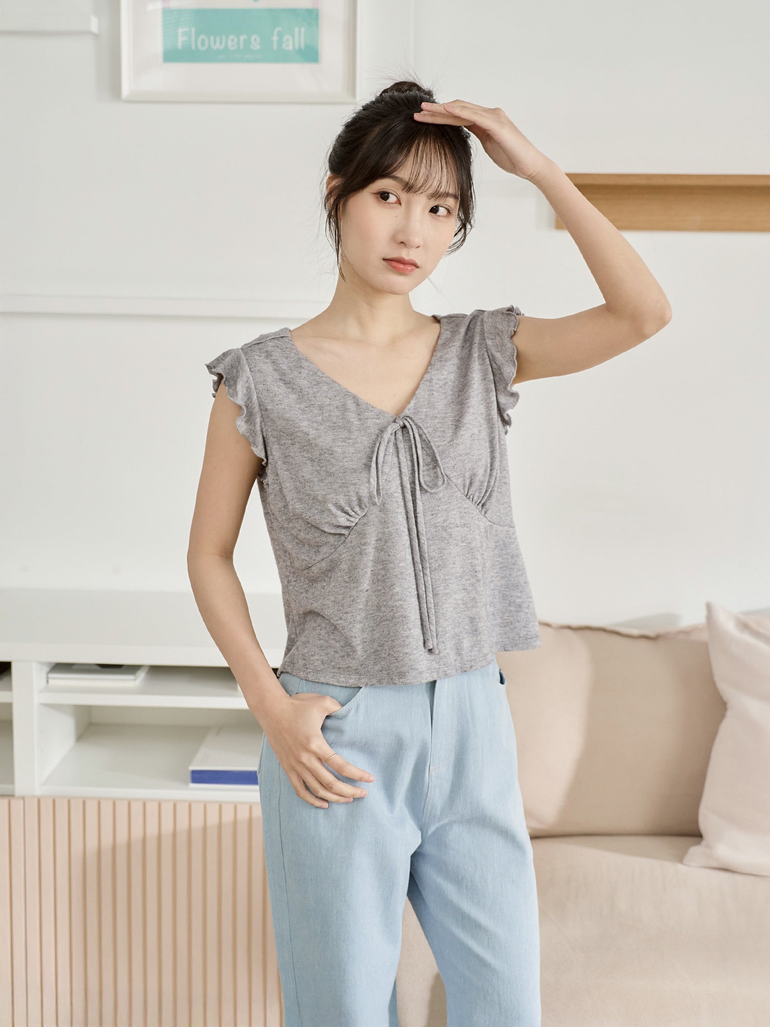 V-Neck Tie Detail Sleeveless Top