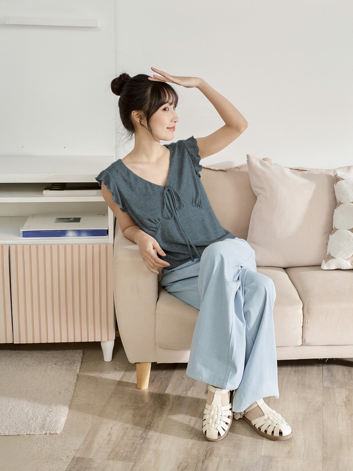 V-Neck Tie Detail Sleeveless Top